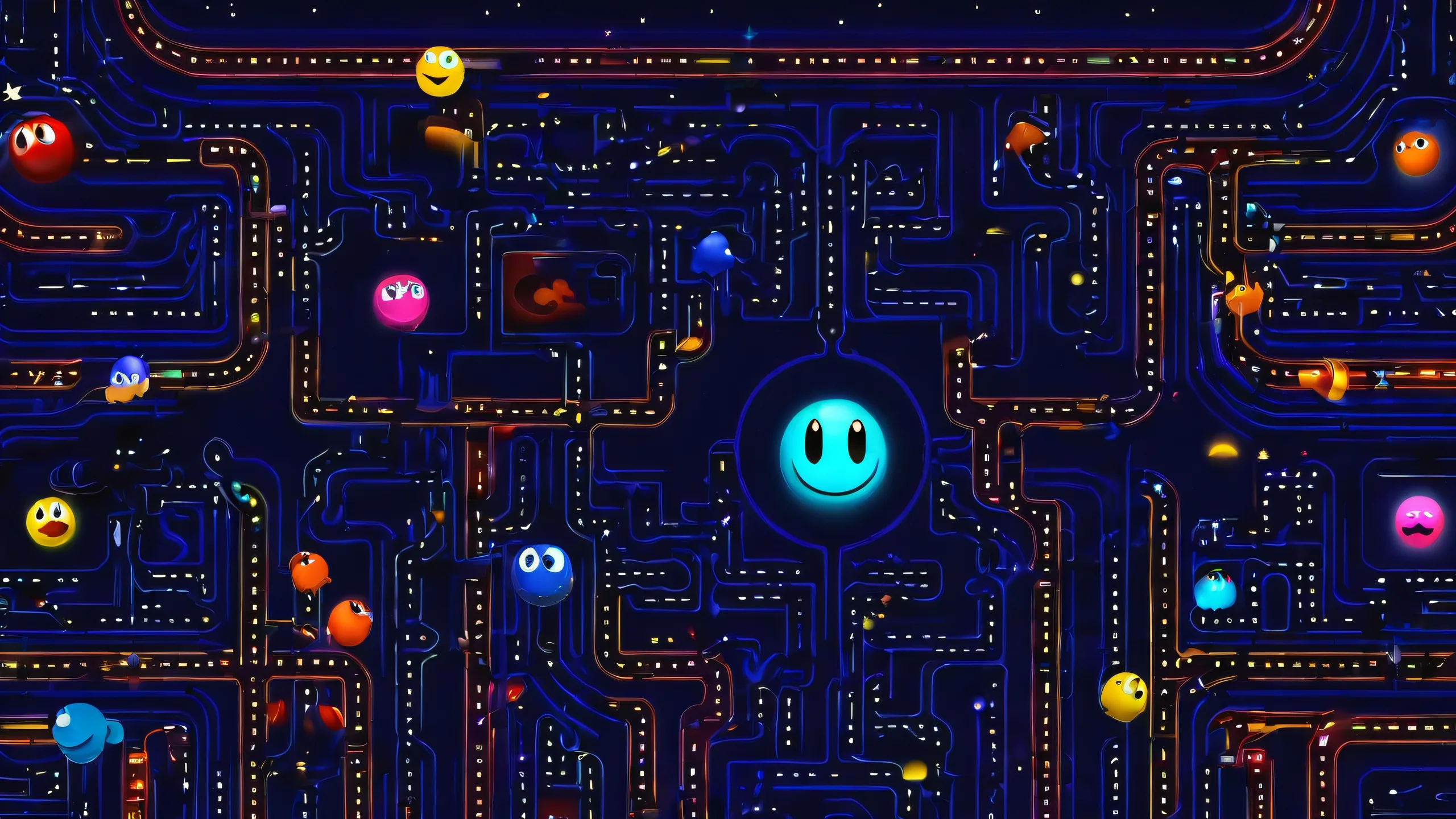 Pac-Man desktop wallpaper with night sky and stars for Desktop/PC
