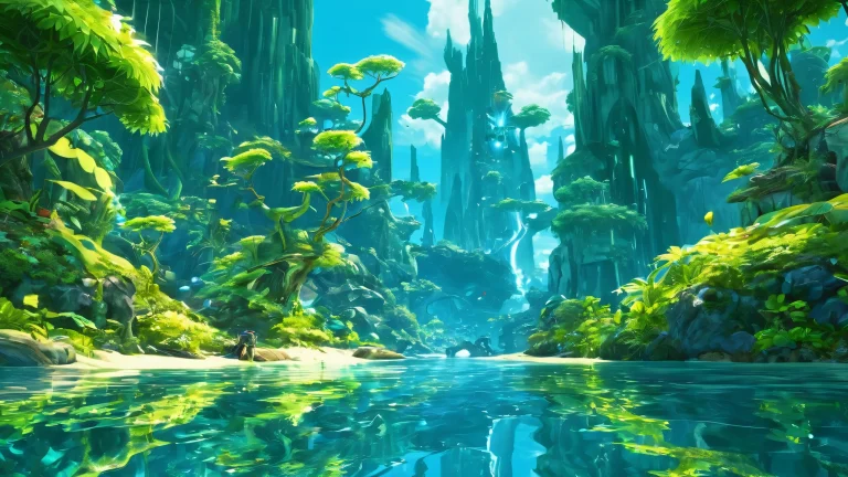 Breathtaking desktop wallpaper featuring video game characters in a pure void with ethereal lighting and brilliant colors for PC or Desktop use.