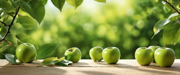 A serene desktop scene of apples and leaves set against a vast pure void with soft sunlight casting dappled shadows on Desktop/PC.