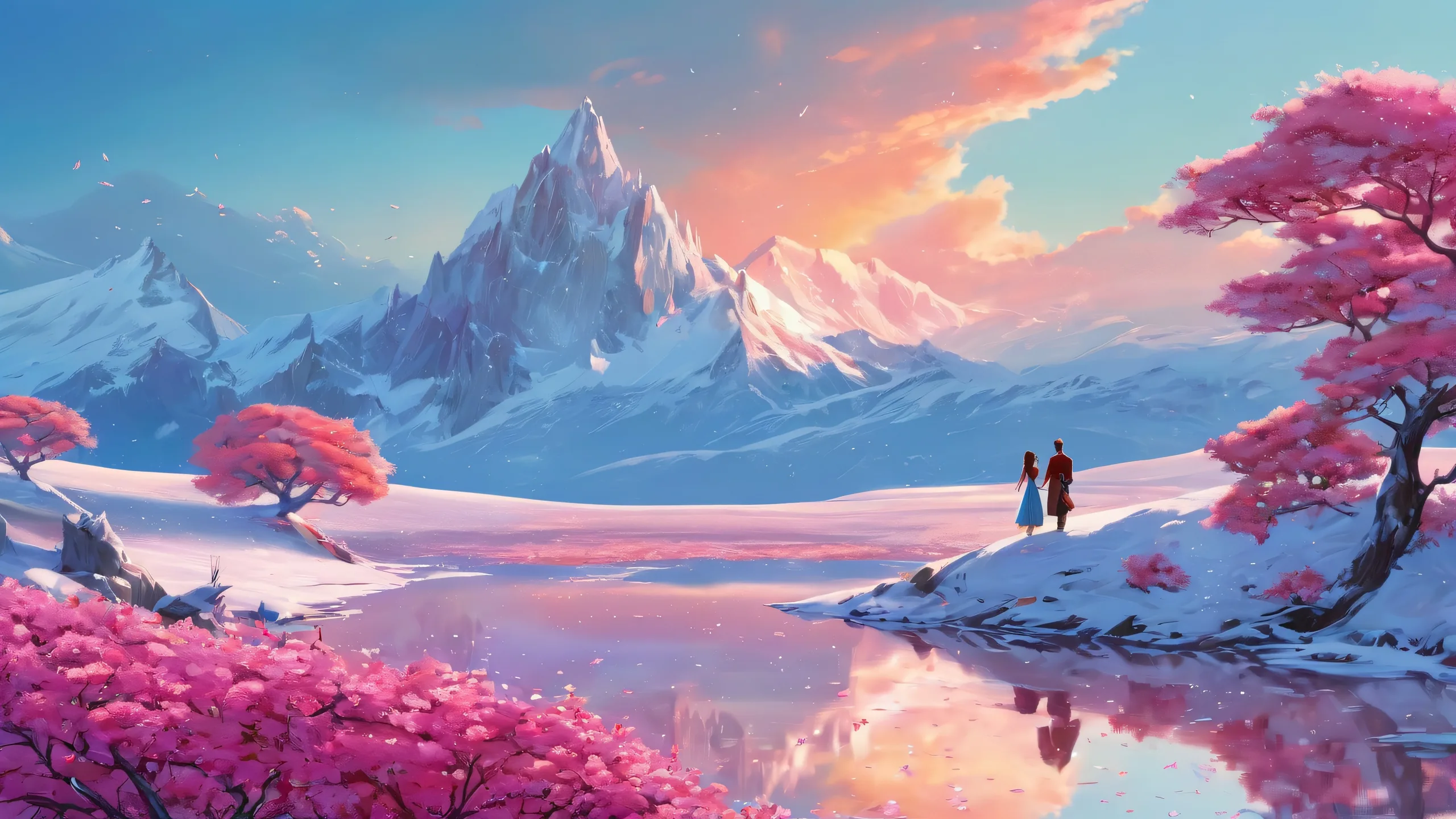 Ethereal Overture Aesthetic PC Wallpaper Award-winning digital art of a couple in a vast, pure void on a Desktop/PC