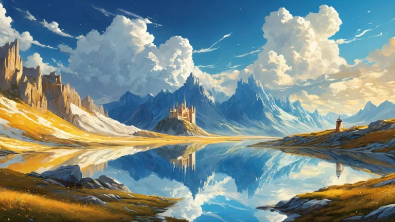 Knight's majestic desktop scene with pure void, clouds and landscape on a pristine desktop/pc background