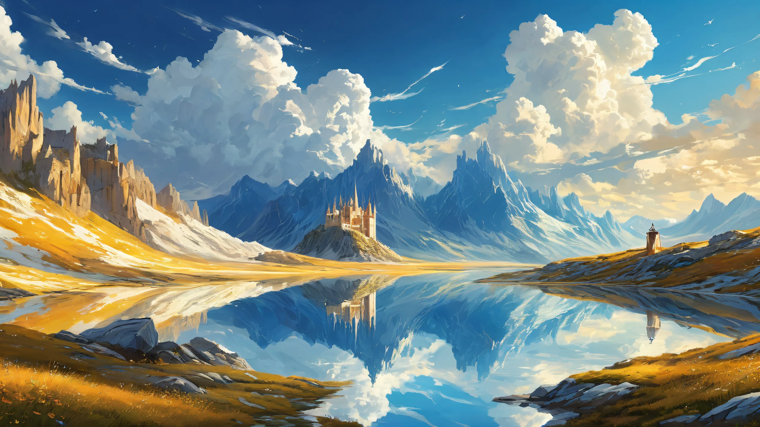 Knight's majestic desktop scene with pure void, clouds and landscape on a pristine desktop/pc background