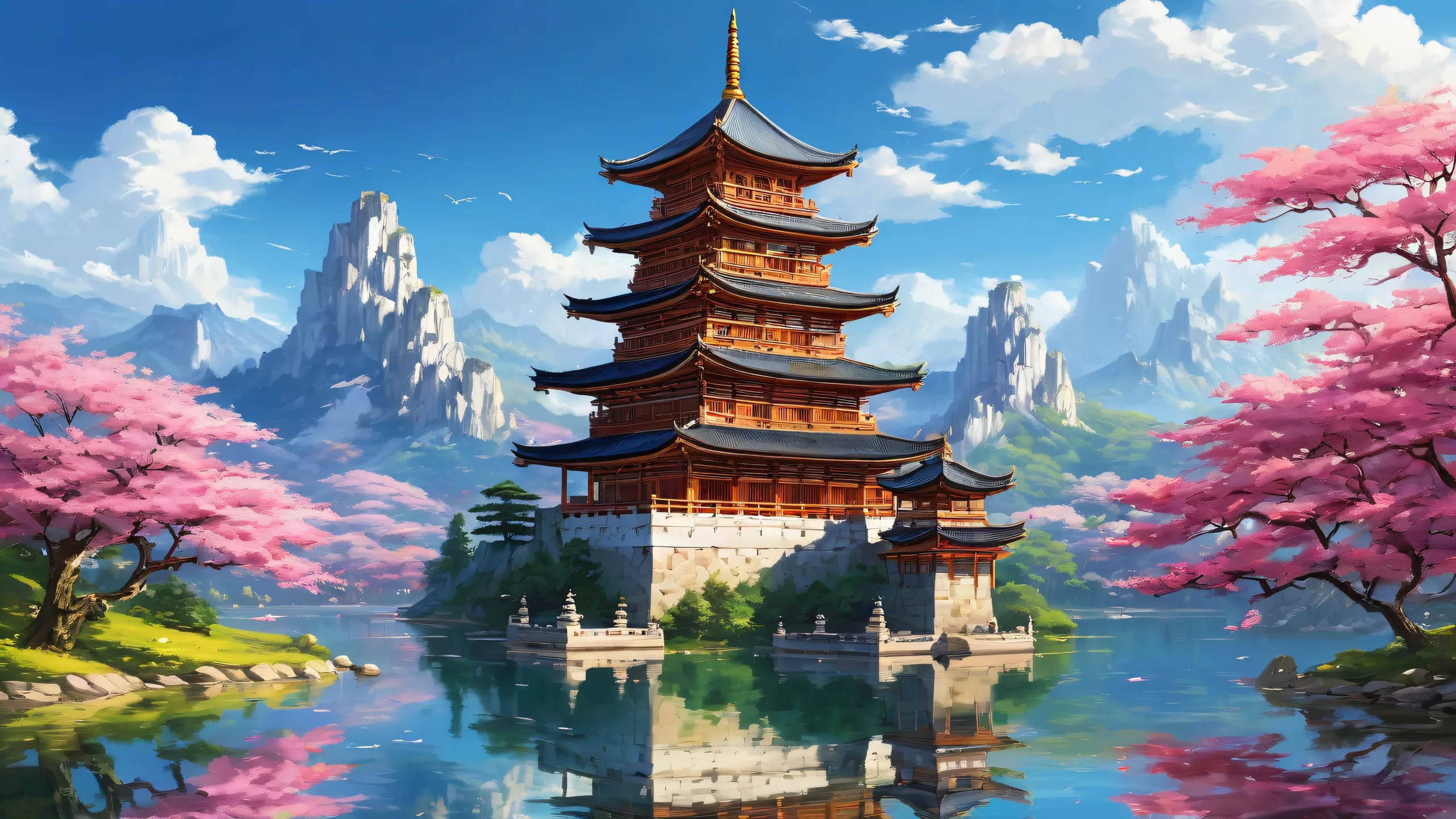 A serene and majestic castle amidst a vast pure void on a desktop or PC, perfect for backgrounds.