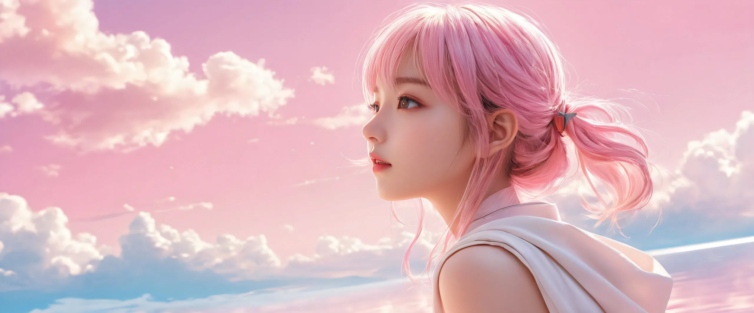 A beautiful anime-inspired desktop scene of a girl in a vast pure void with a subtle gradient background, perfect for your Desktop/PC.