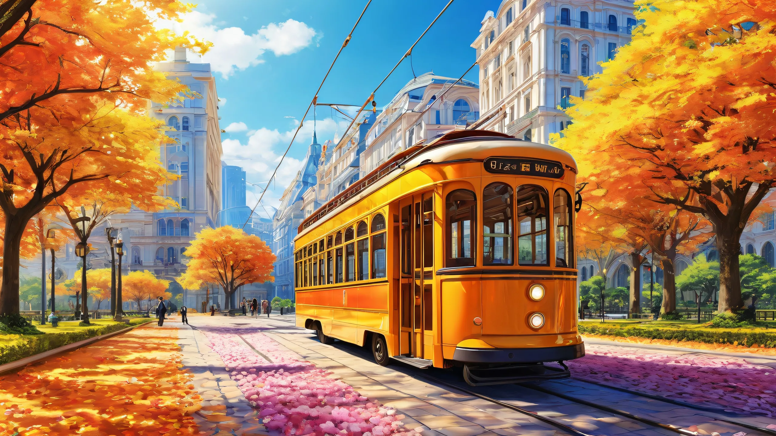 A stunning desktop wallpaper of a public park with a trolley, suitable for your Desktop/PC.