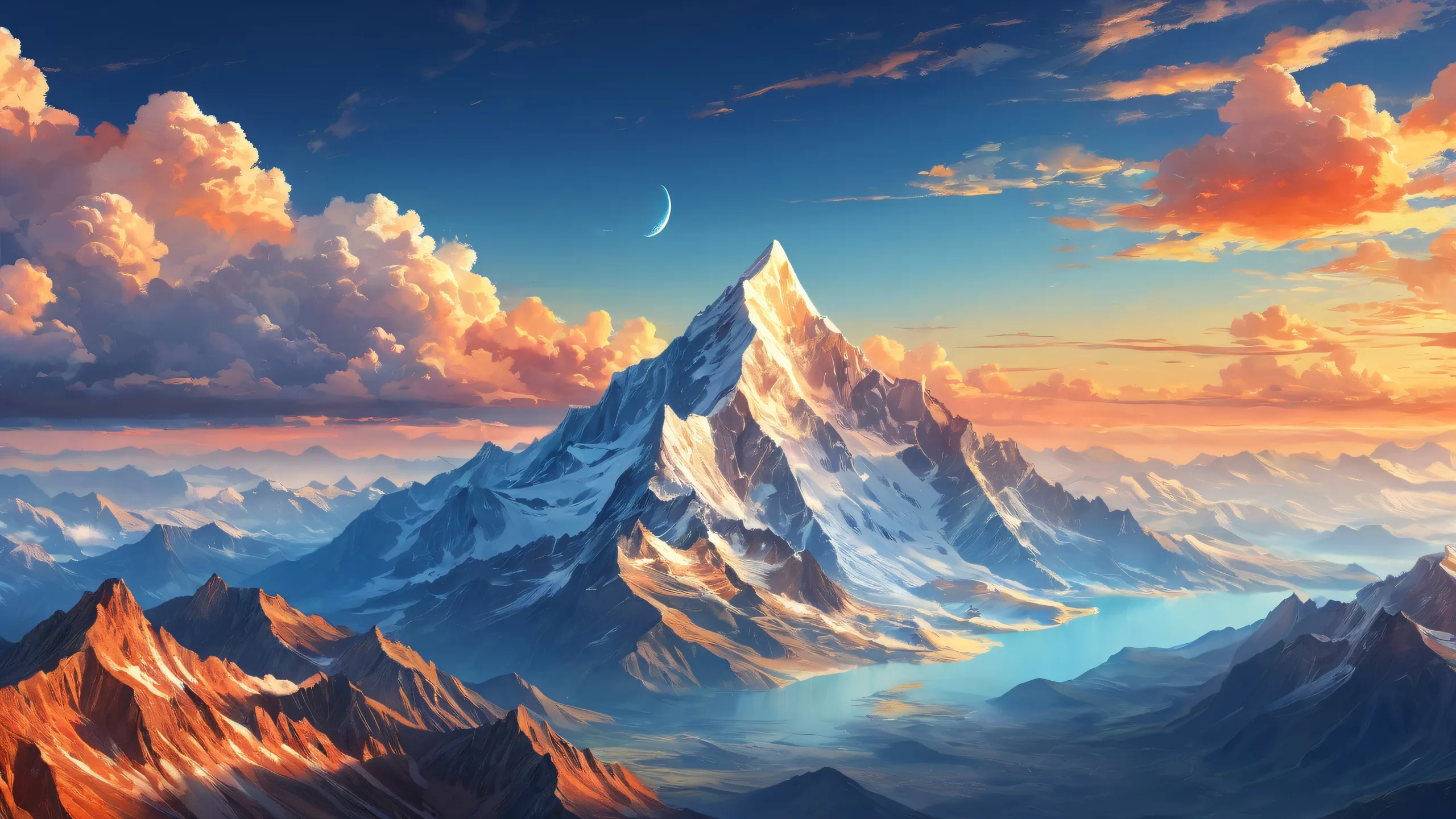 A majestic mountain range set against a vast cloud-filled sky for your desktop/pc background.