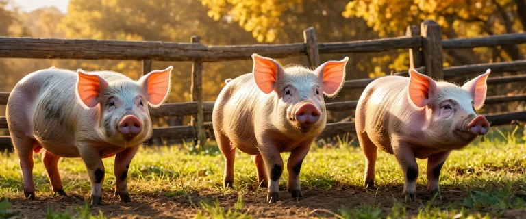 Desktop/PC background featuring pigs in a serene environment with wooden walls and fences.