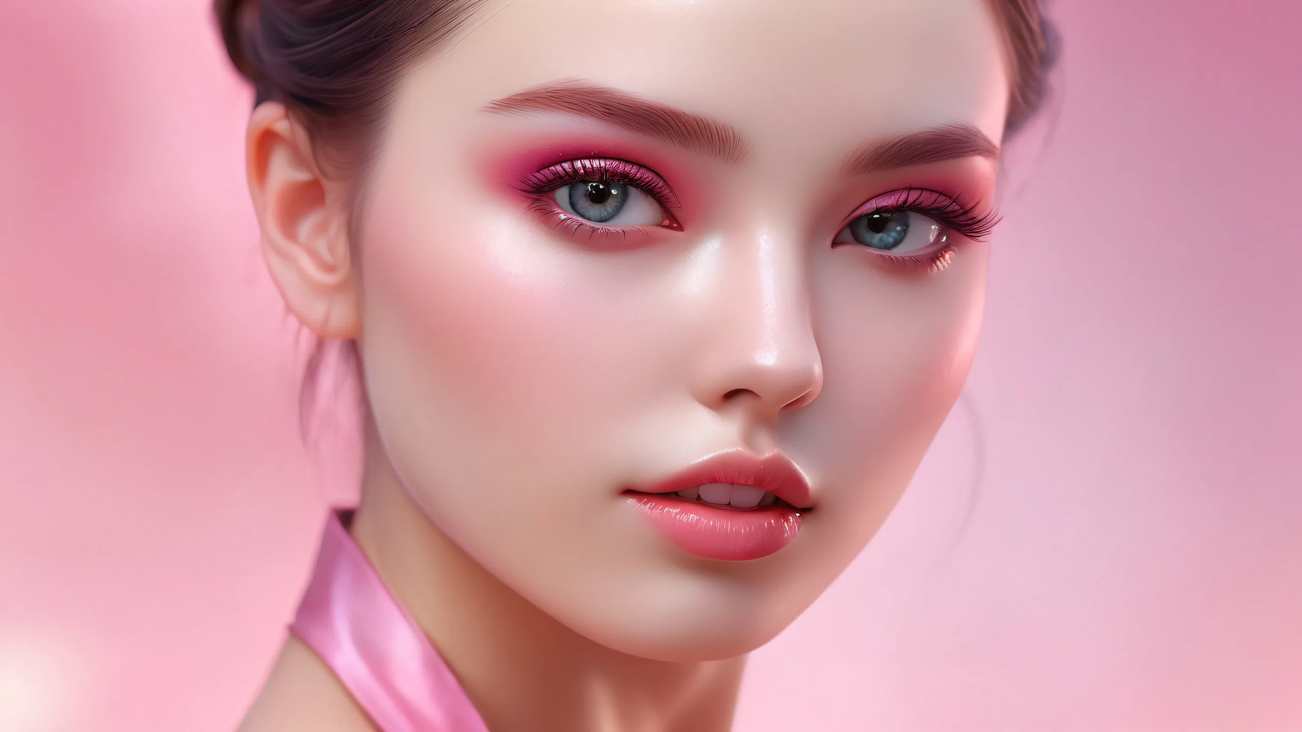 Ethereal Pink Paradise Aesthetic PC Wallpaper A serene female figure amidst a vast pure void, perfect for desktop use on PC or Desktop.