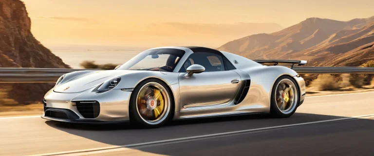 A beautifully rendered desktop wallpaper of a Porsche in a vast pure void with a warm glow, suitable for use as a background image on a Desktop/PC.