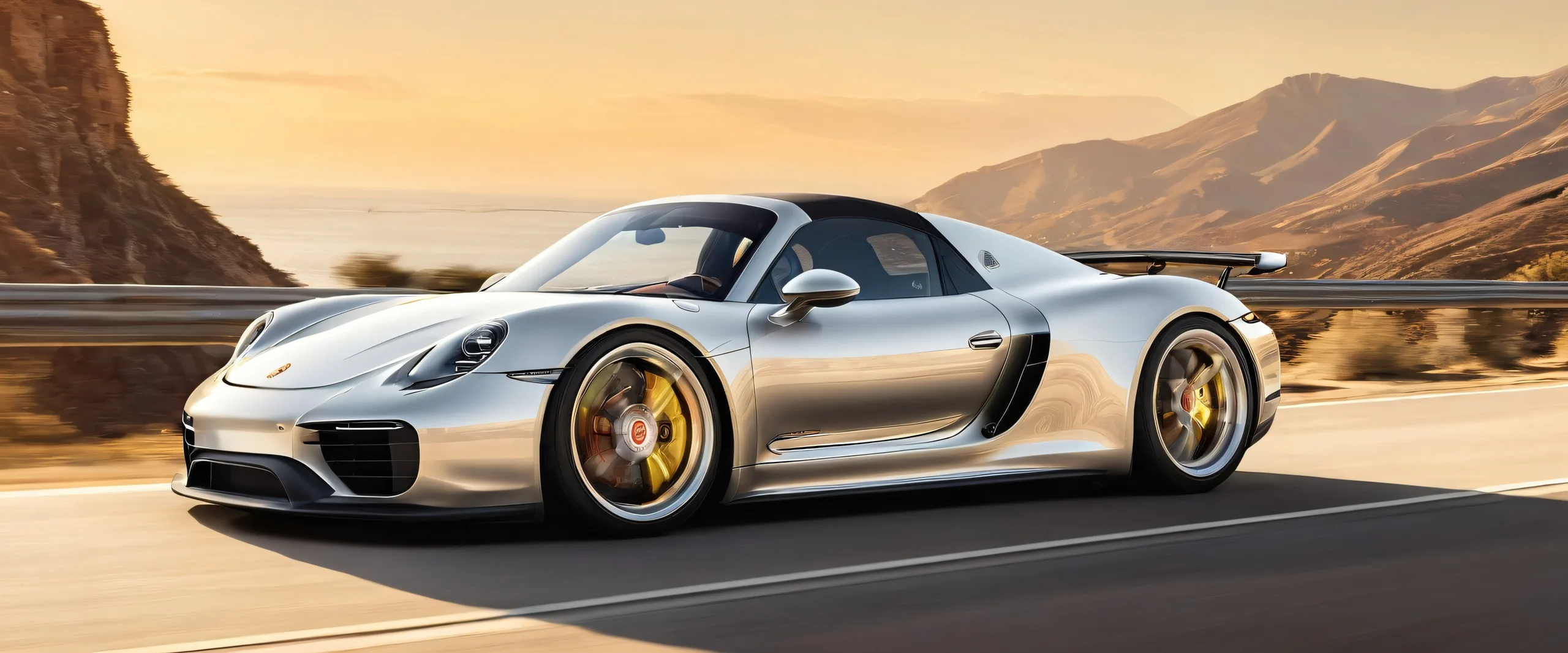 A beautifully rendered desktop wallpaper of a Porsche in a vast pure void with a warm glow, suitable for use as a background image on a Desktop/PC.