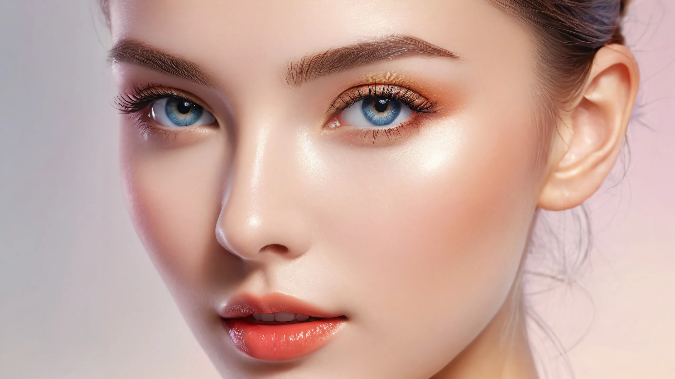 A stunning desktop portrait of a woman set against a vast pure void, perfect for your PC or Desktop/PC.