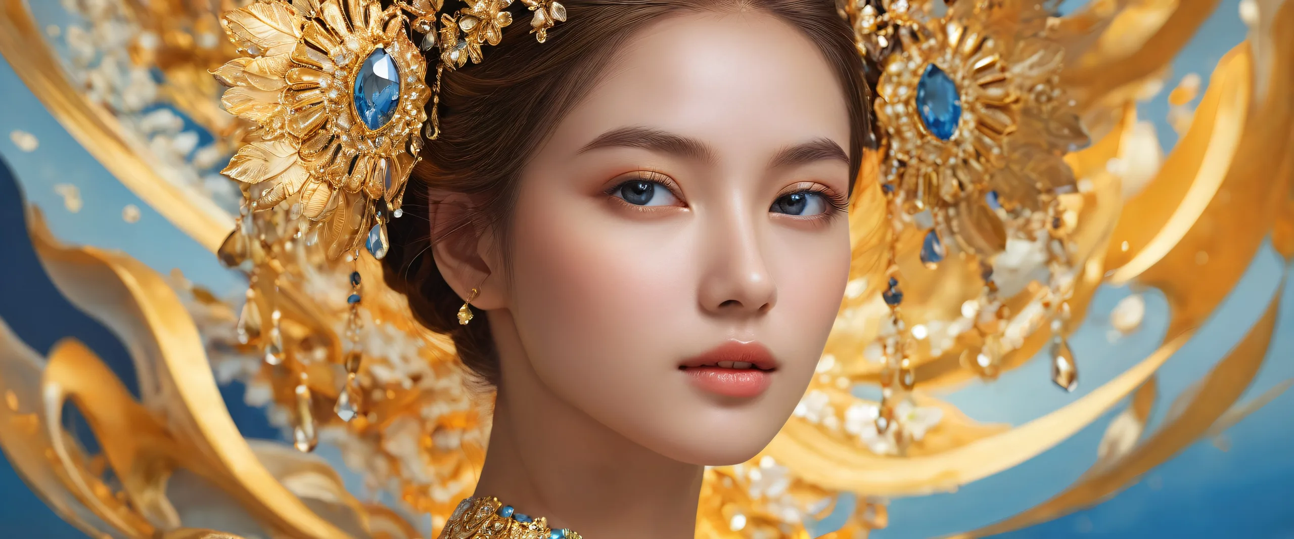 Portrait of a woman in a serene and peaceful void, perfect for desktop/pc