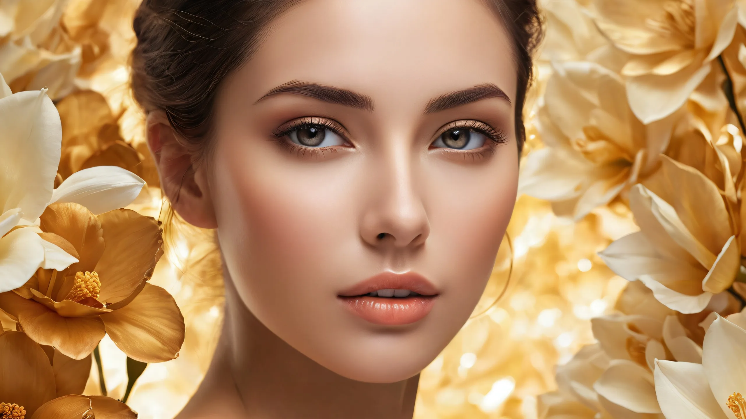 A portrait of a woman set against a vast pure void on a desktop/pc