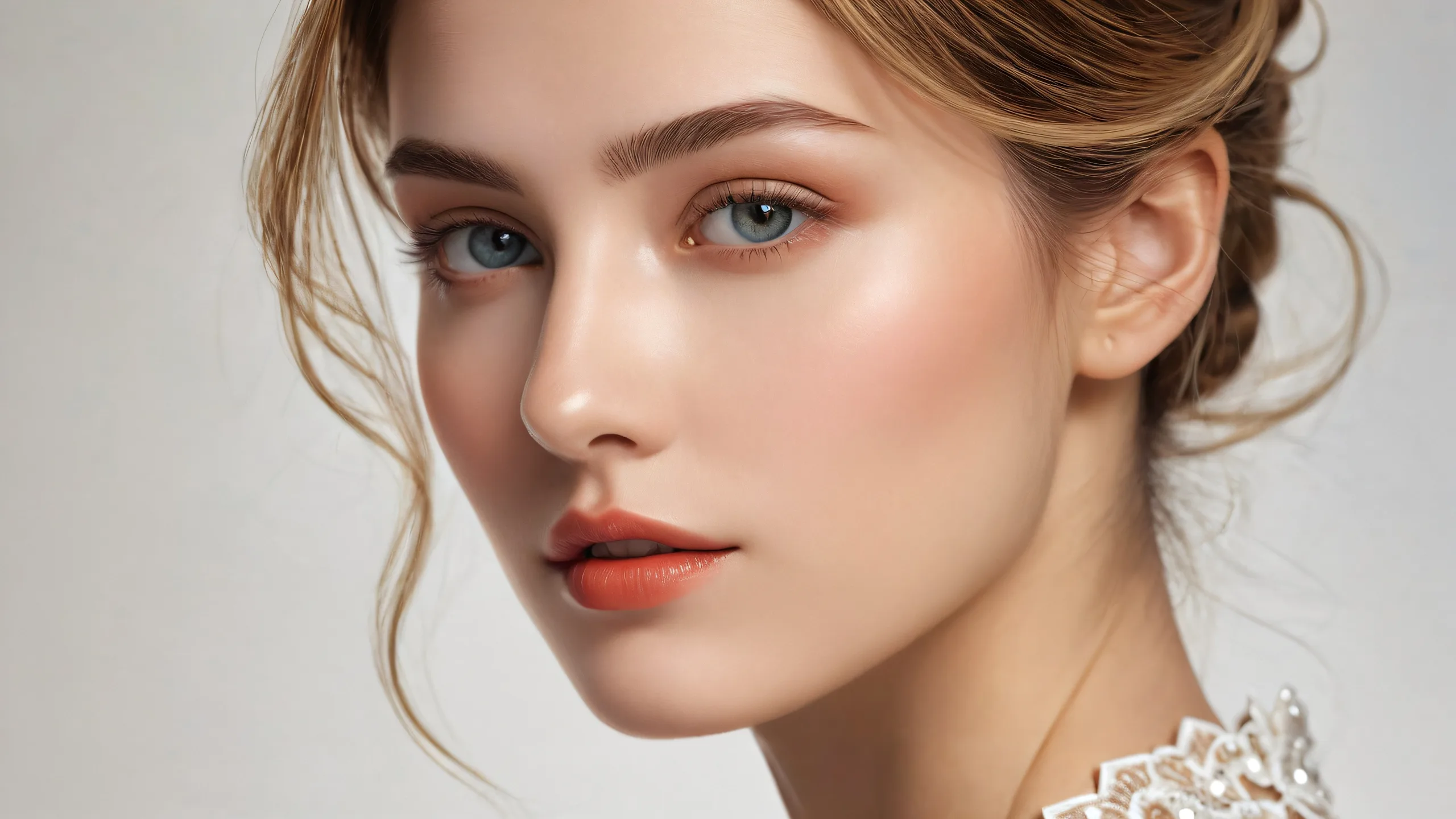 A portrait of a woman set against a vast pure void on a desktop/PC, with extreme depth of field and soft rim lighting.