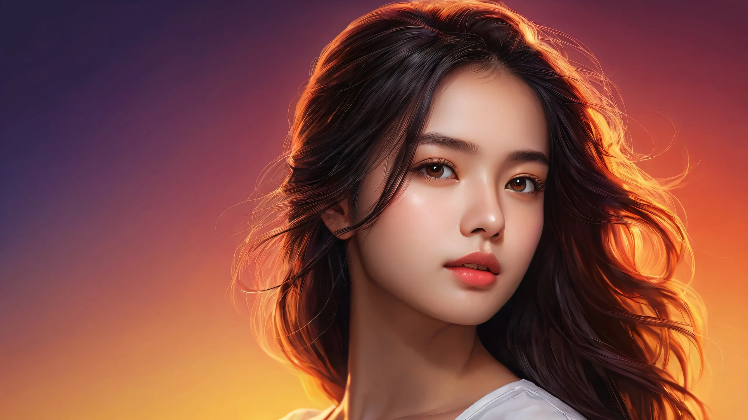 A stunning 1girl profile against a dark gradient, perfect for desktop/pc backgrounds.