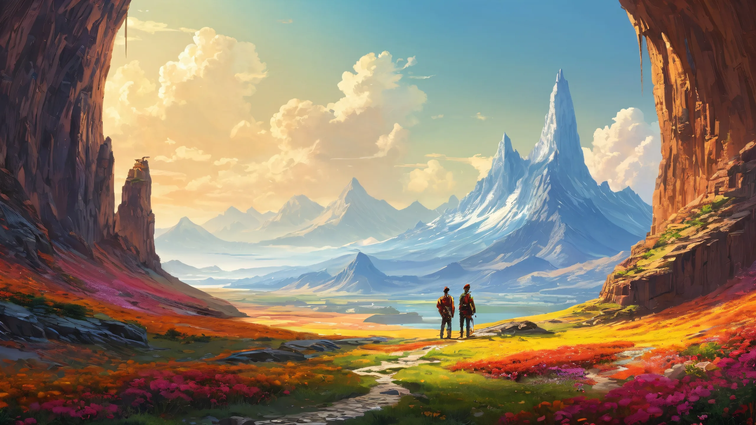 Two Men standing on a vast pure void desktop background with extreme depth of field, perfect for PC or Desktop use.