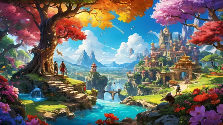 Beautiful desktop wallpaper featuring video game characters in a vast, pure void with extreme depth of field and ethereal lighting. Convient pour ordinateur de bureau/PC.