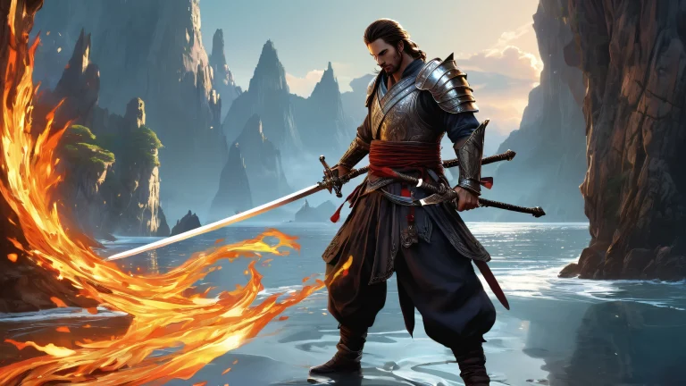 Men with swords standing on a vast, pristine void, perfect for desktop/pc wallpapers.