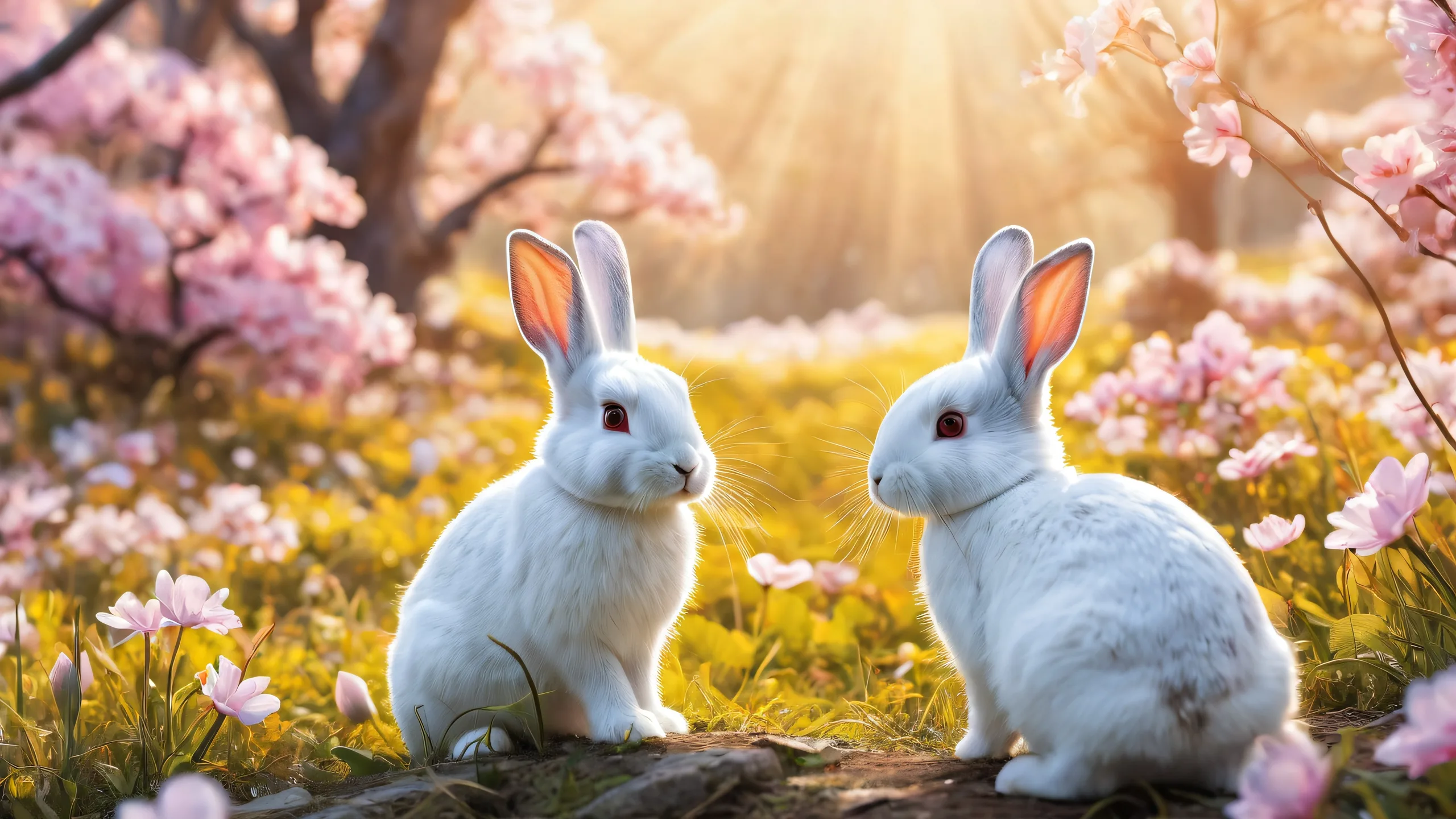 4K Ethereal Rabbit Oasis Desktop Background A stunning desktop scene featuring rabbits in a pure void with deep depth of field and radiant lighting for Desktop/PC users.