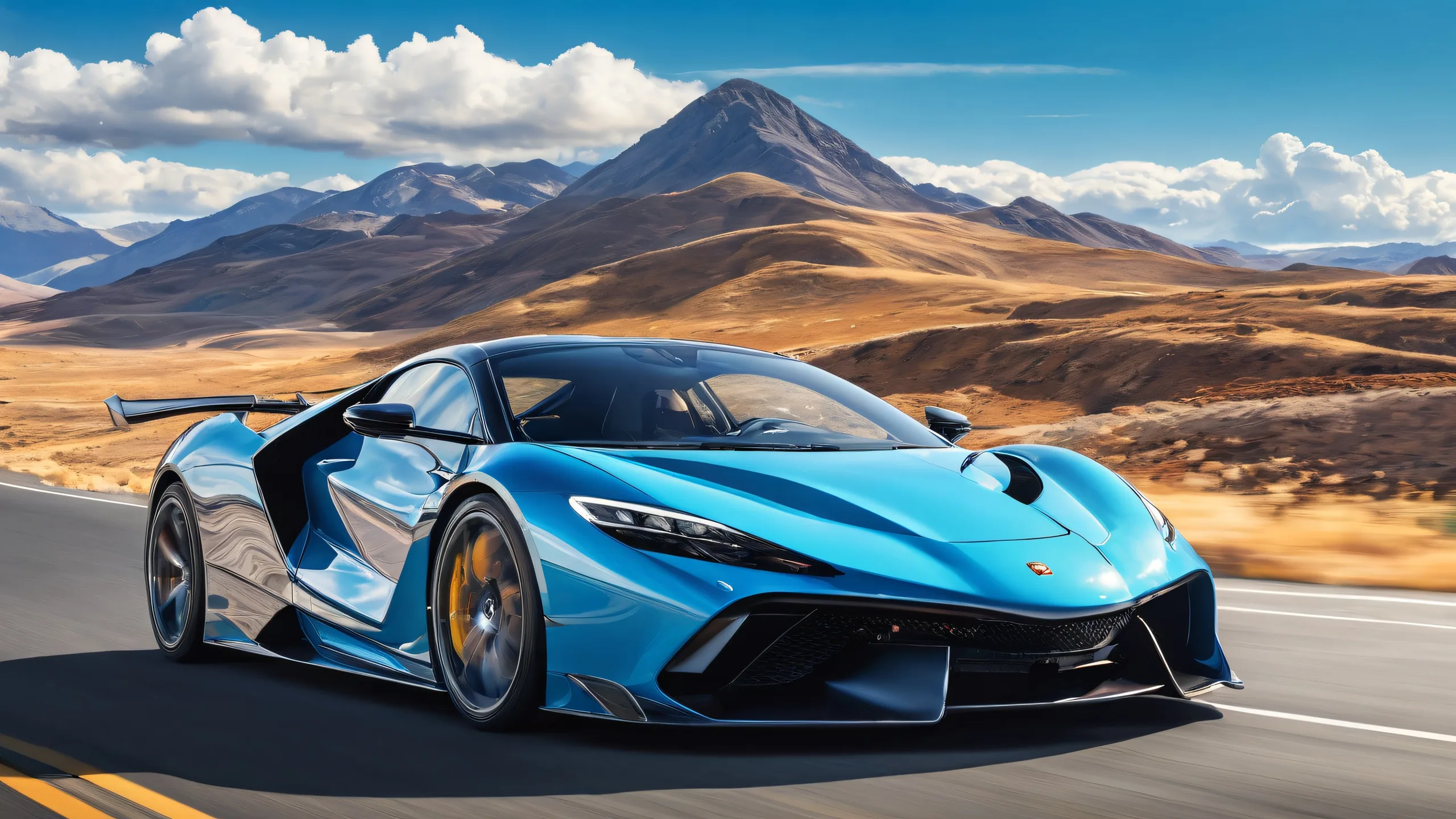 A stunning desktop wallpaper featuring a vehicle in a vast pure void with a bright blue sky and fluffy white clouds, perfect for your Desktop/PC.