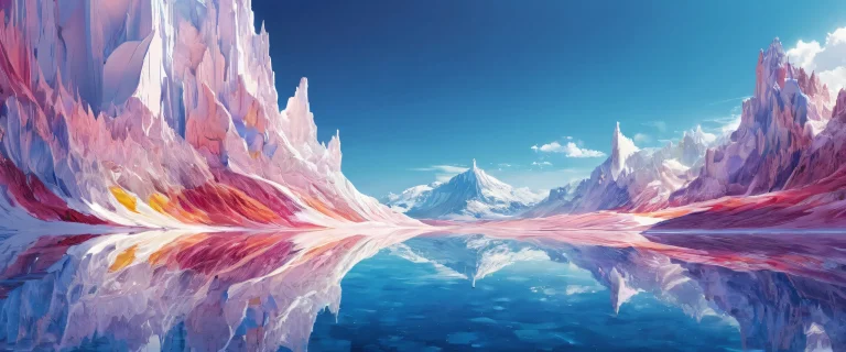 A breathtaking desktop wallpaper featuring a perfectly clean void with reflective liquid and radiant colors for your Desktop/PC