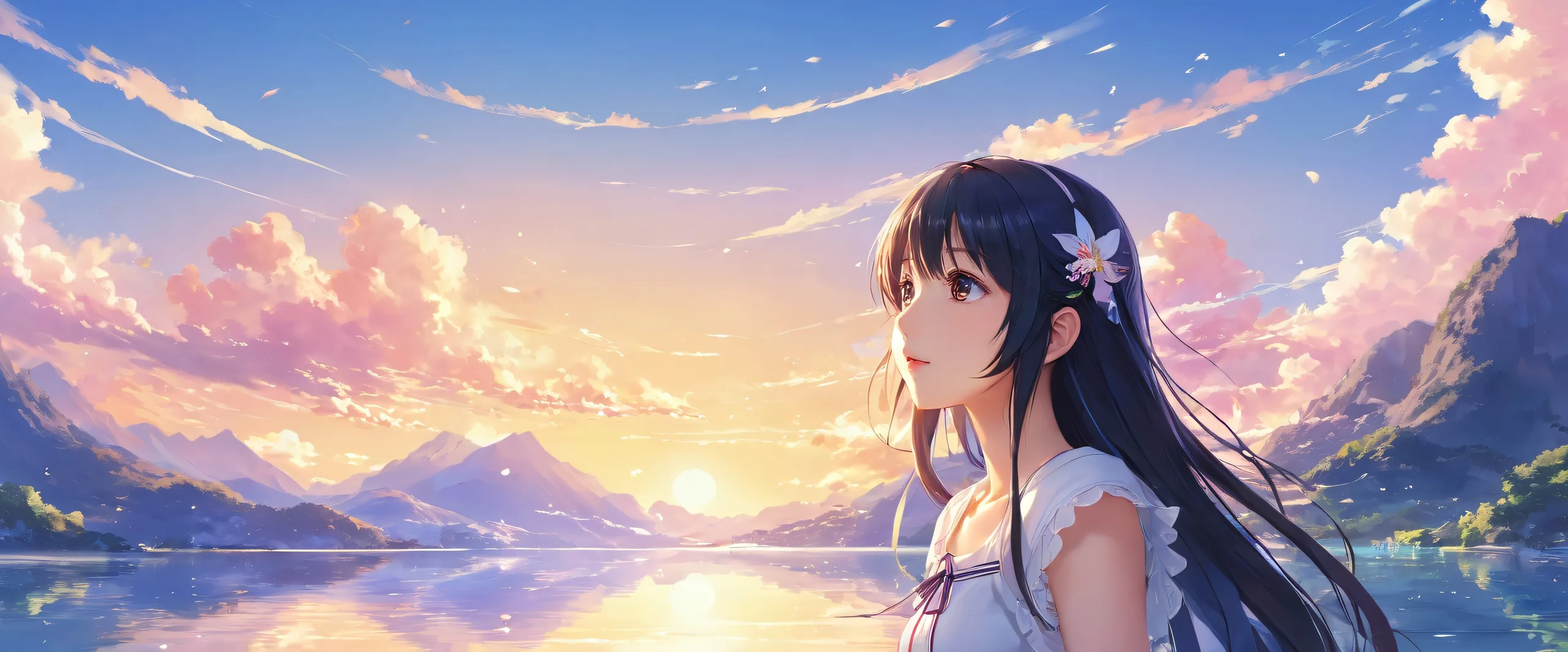 Anime girl stands in a vast pure void with extreme depth of field and ethereal lighting. Perfect for desktop/pc use.