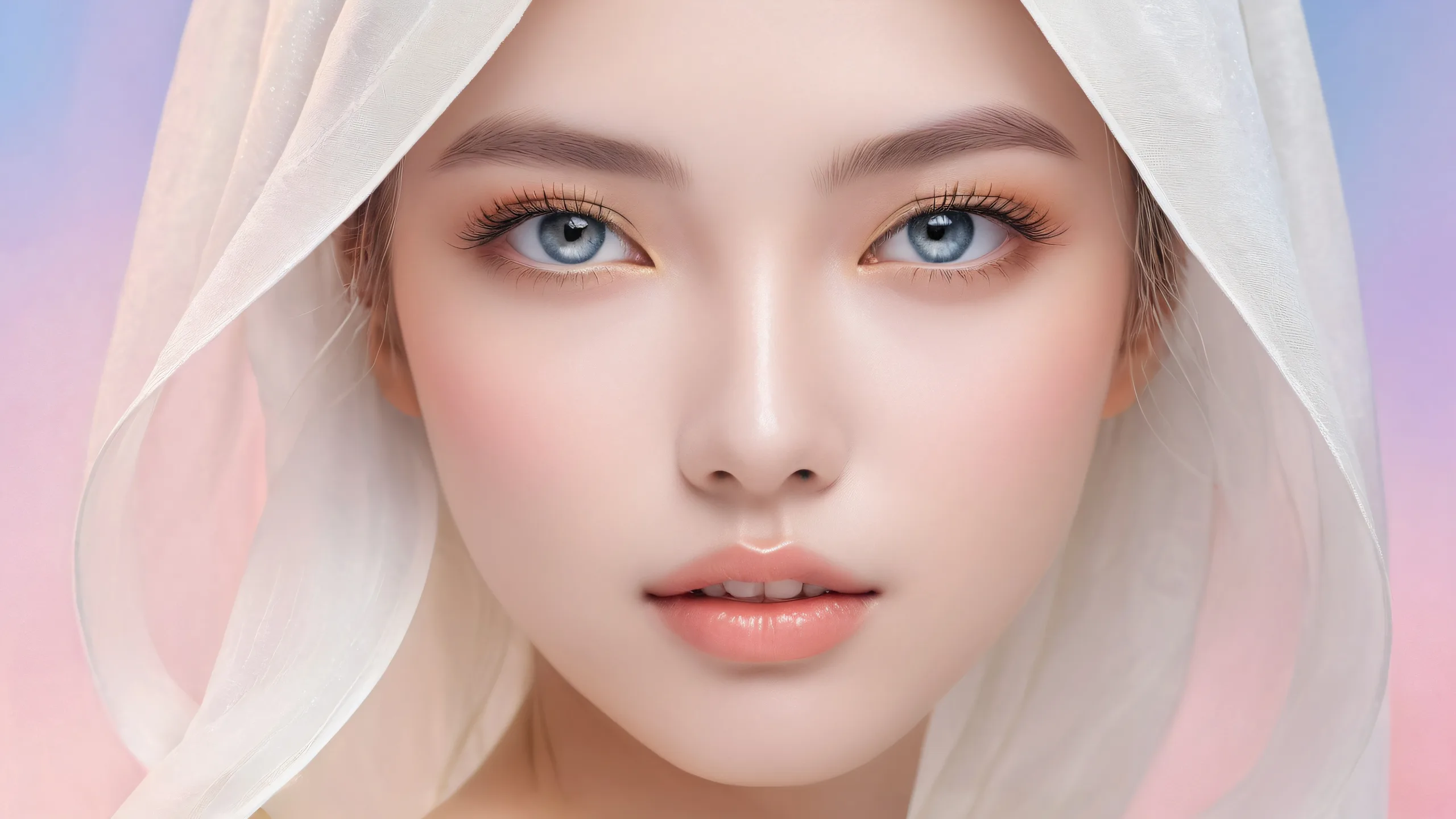 Ethereal Radiance Awaits 4K UHD Wallpaper Beautiful desktop wallpaper of a face against a pure void background with ethereal lighting and brilliant colors for your PC or Desktop.