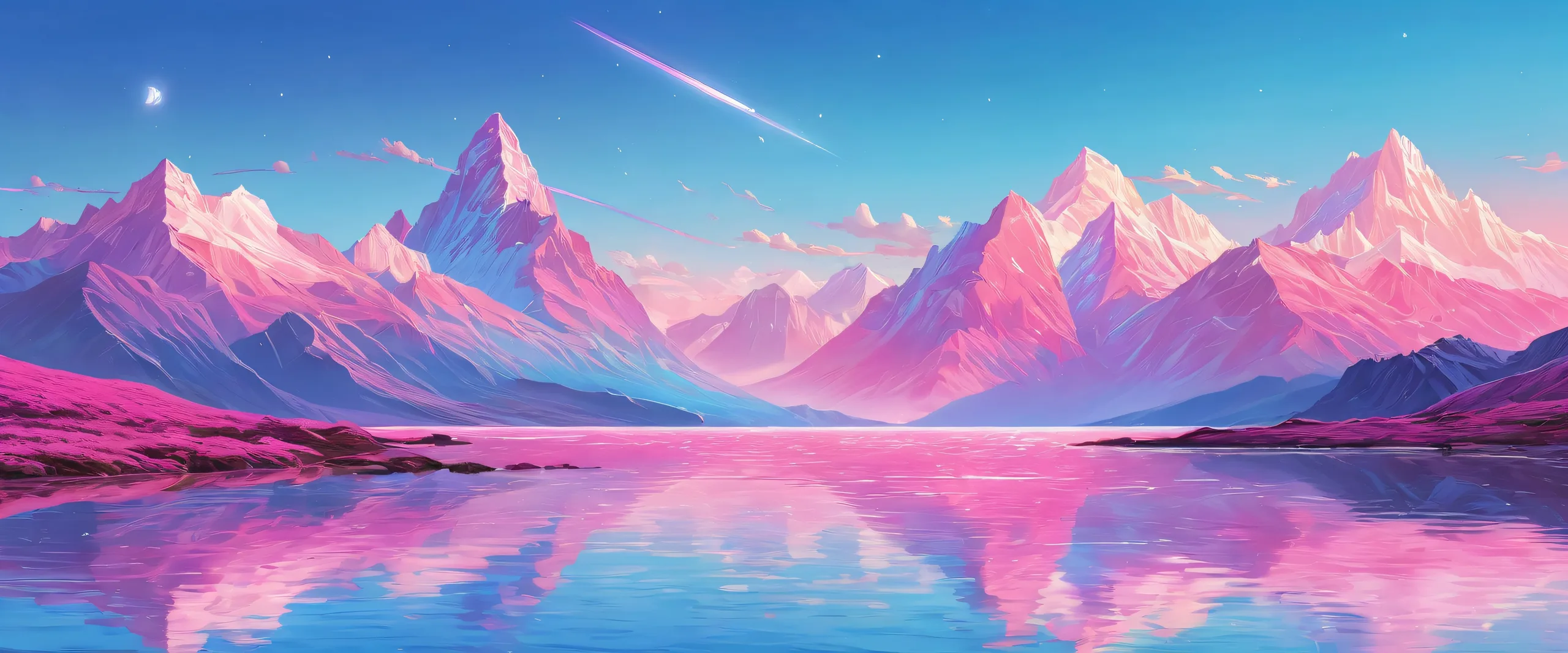 A stunning desktop wallpaper featuring a vast pure void with radiant, brilliant colors and ray-traced reflections for your Desktop/PC.