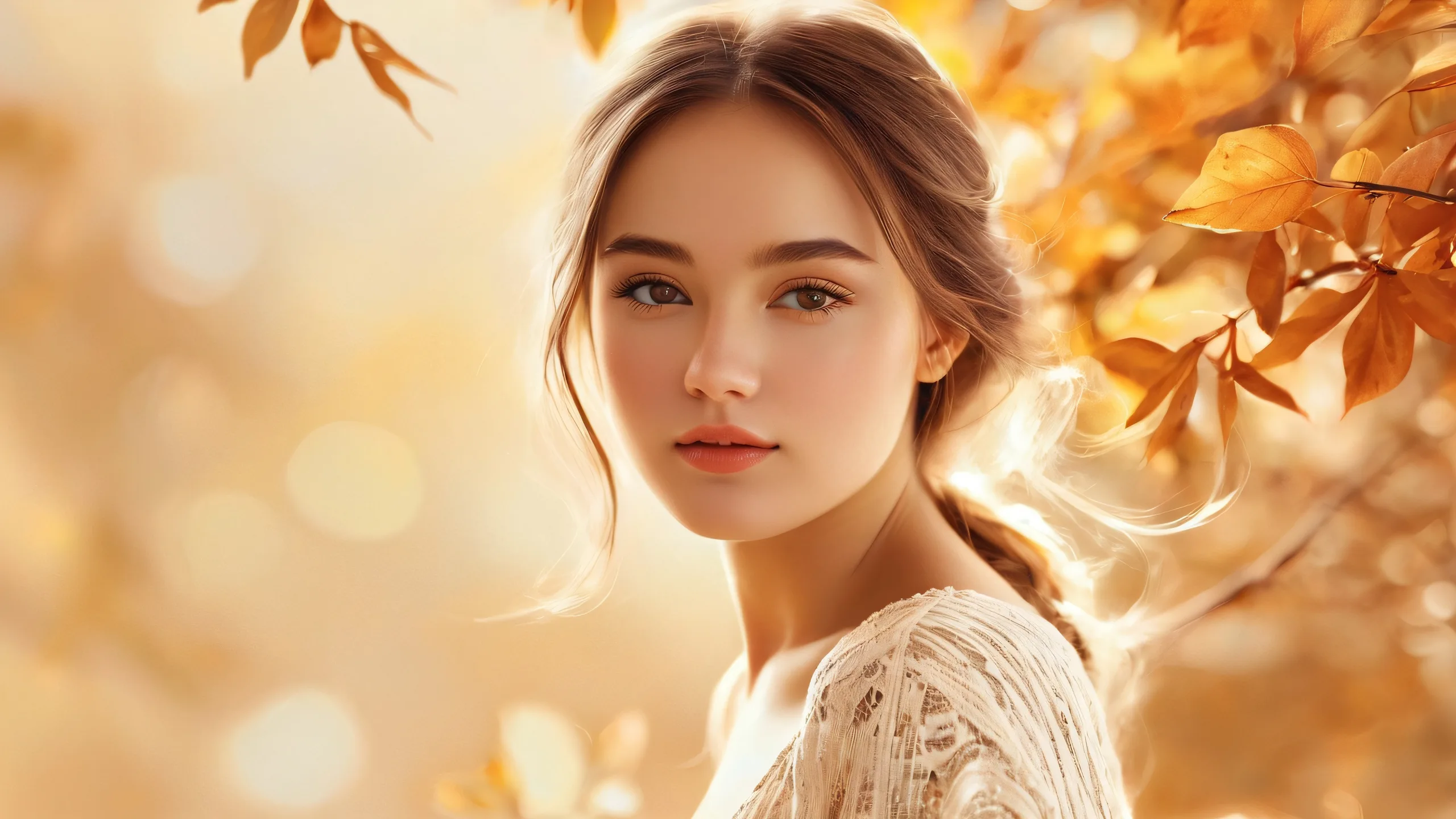 A young woman in a pure void with radiant lighting and captivating gaze for desktop/pc