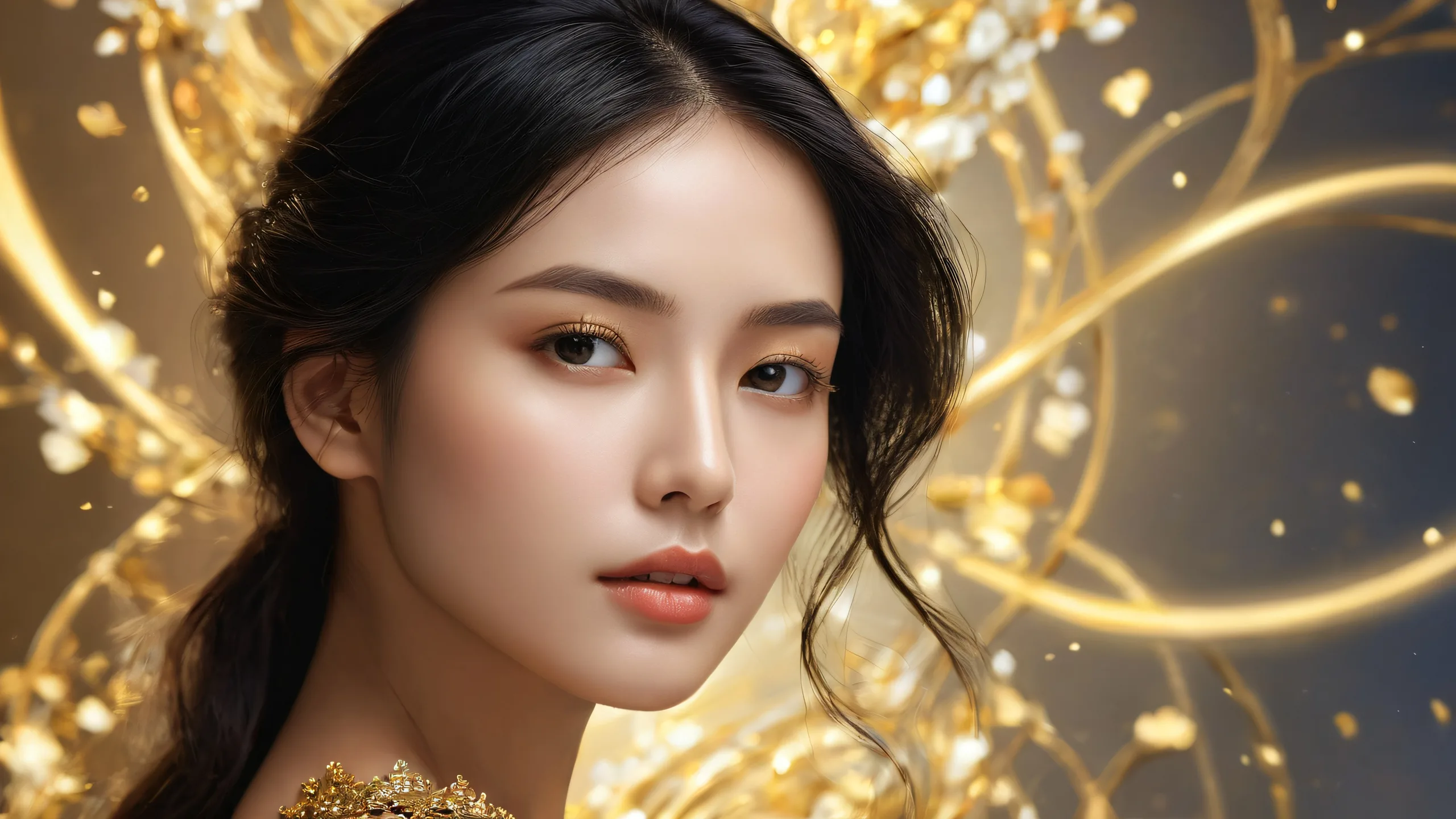 Portrait of a Woman in an extreme depth of field with pristine clarity and ethereal lighting for desktop/pc