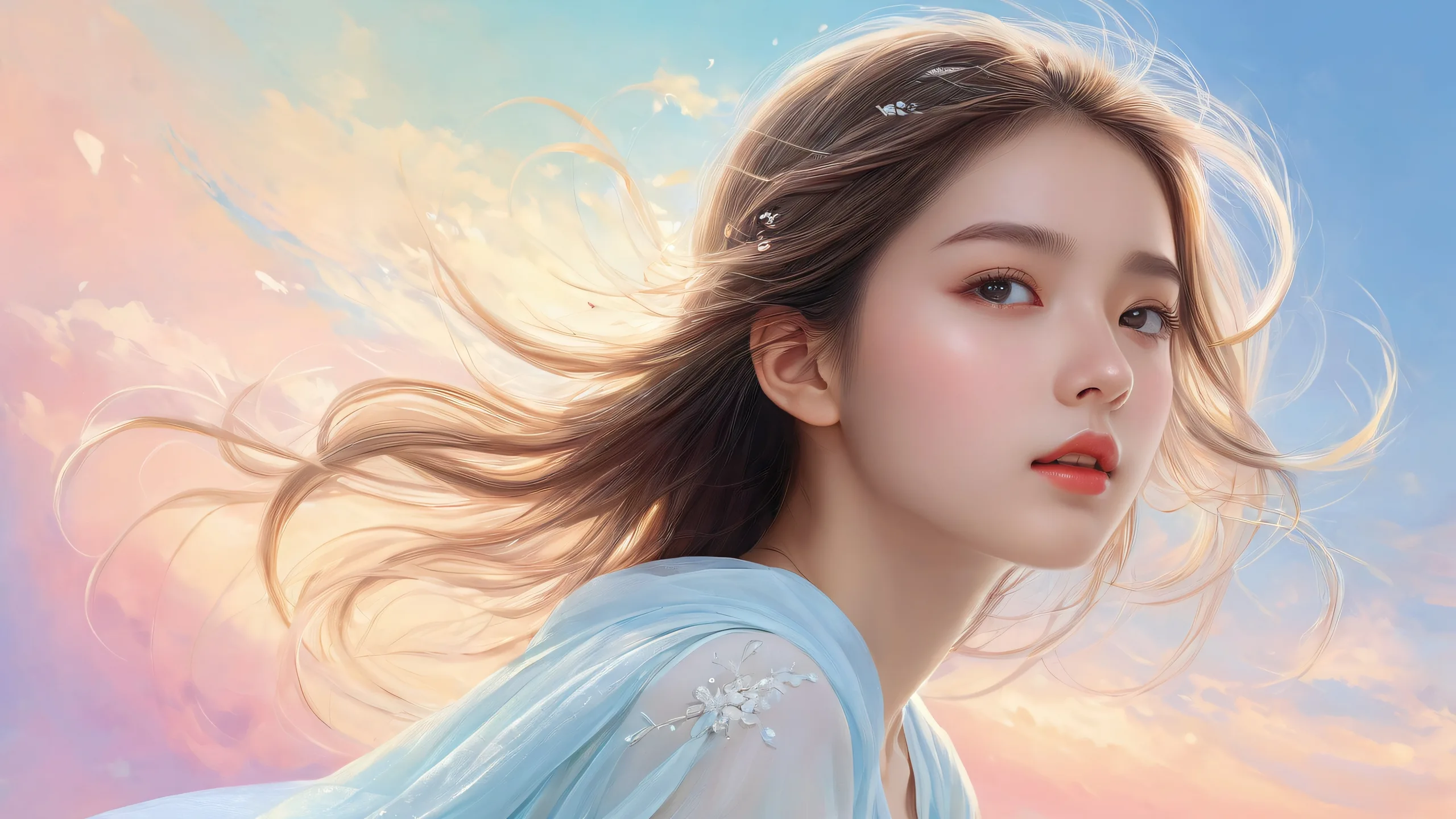 A girl standing out against a stunning pure void desktop background with deep depth of field and ethereal lighting, perfect for PCs.