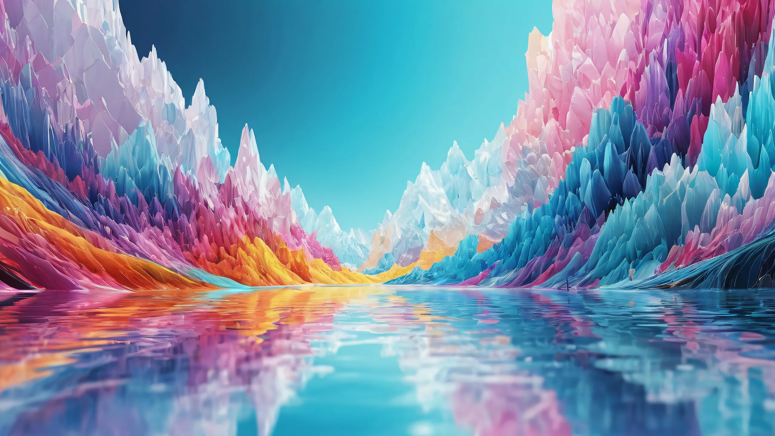 A stunning, award-winning digital art desktop background featuring a vast, pure void with radiant, brilliant colors and ray traced reflections on a perfectly clean, bright, and airy Desktop/PC.