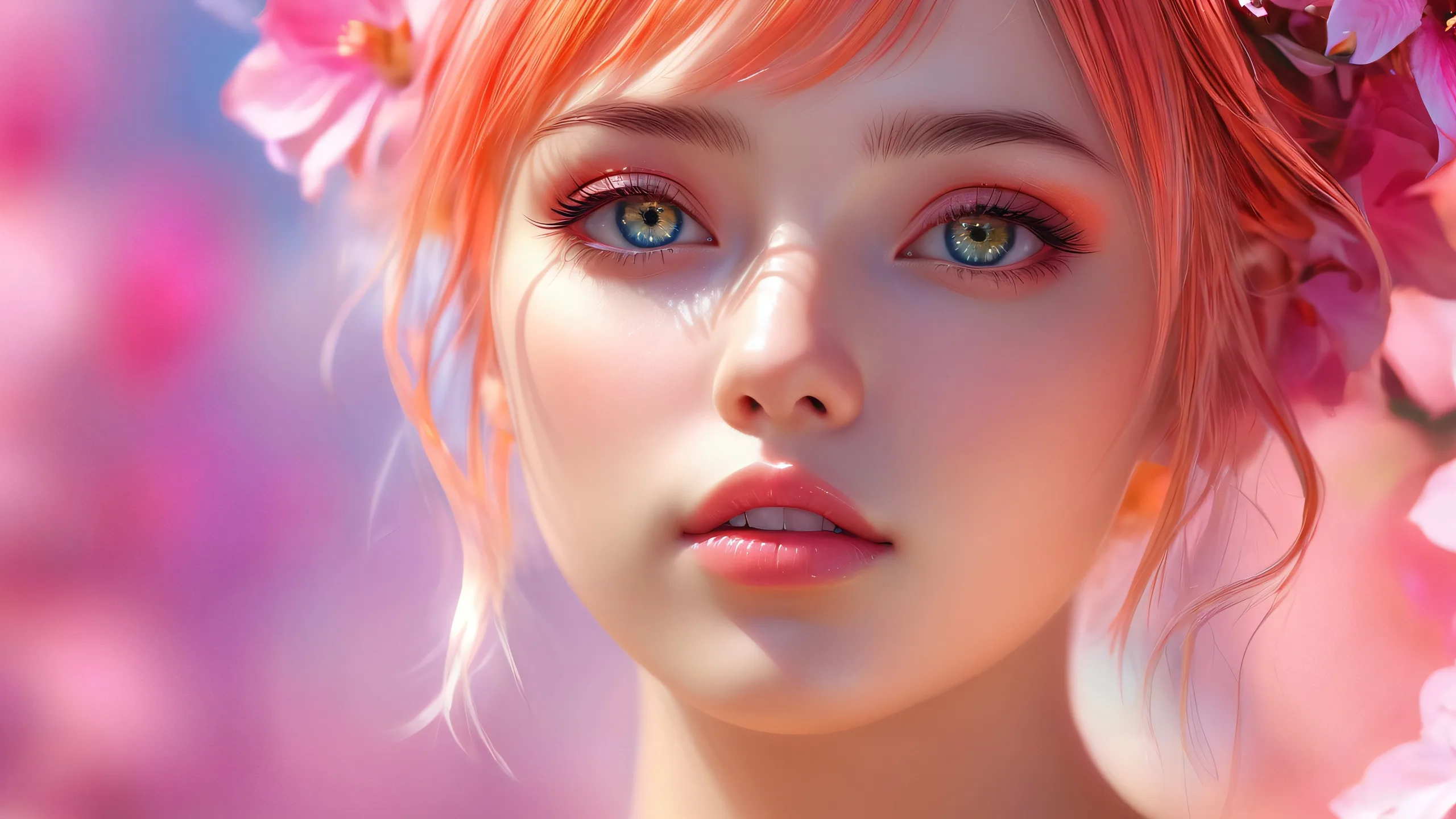 A breathtakingly serene desktop scene of a single girl surrounded by an endless pure void, perfect for Desktop/PC screens.