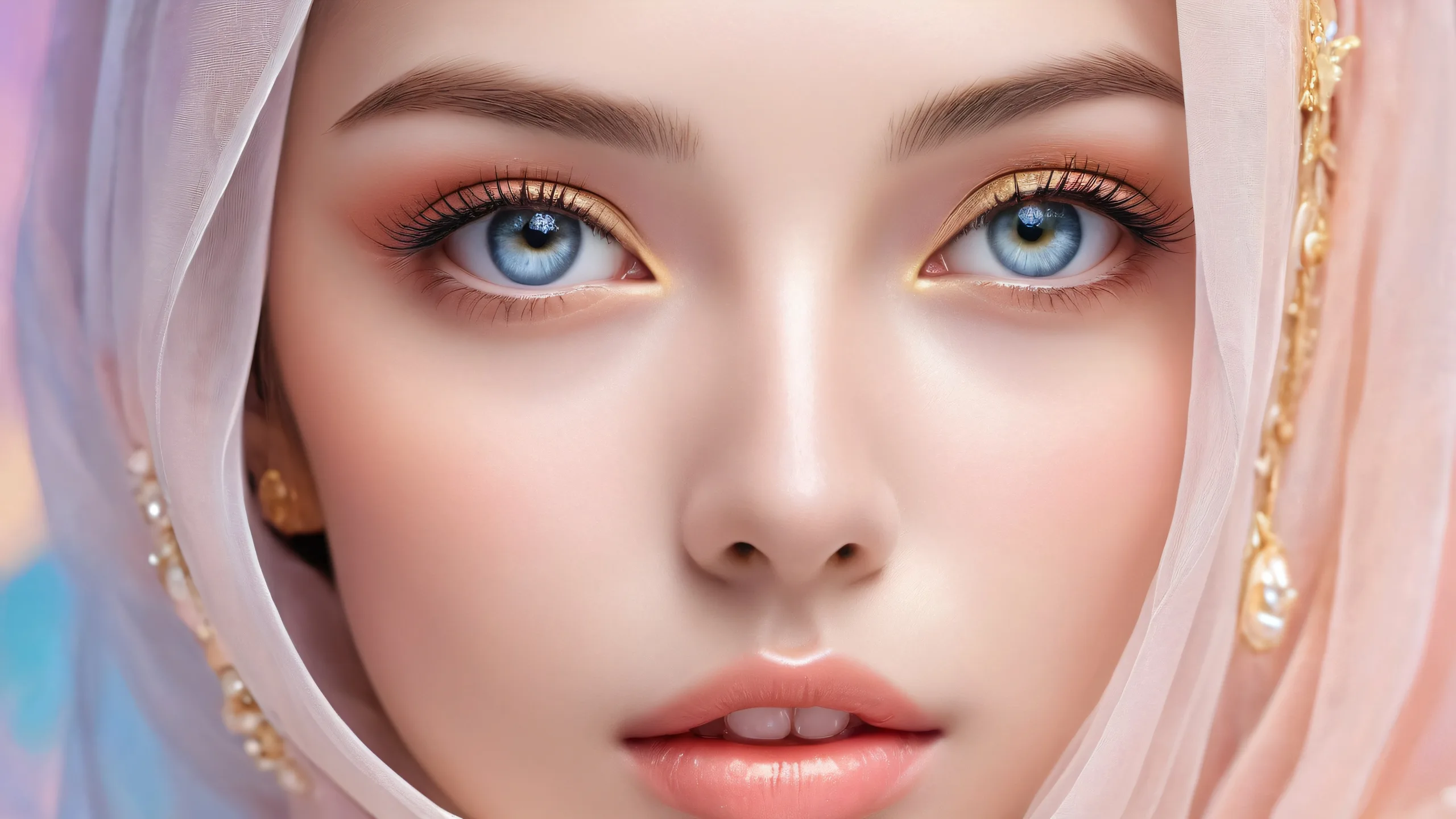 A breathtaking desktop wallpaper featuring a beautiful face against a pure void with extreme depth of field, perfect for desktop/PC.