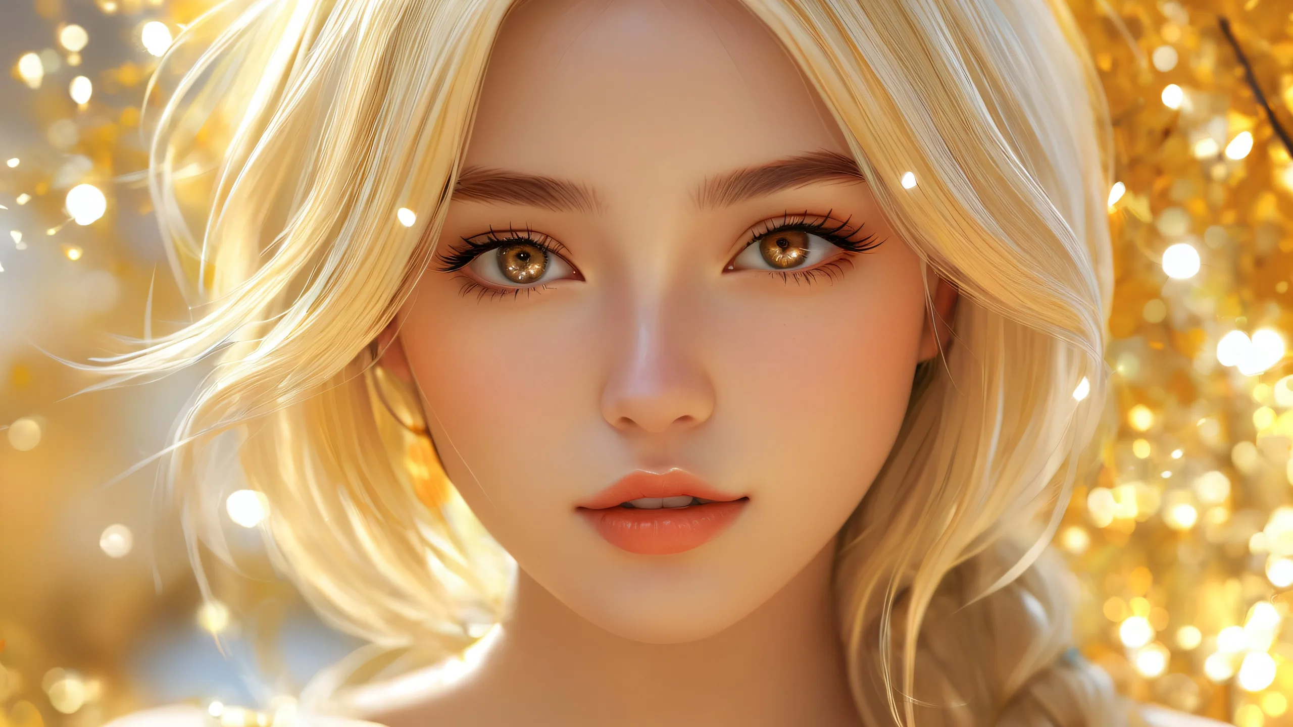 4K Ethereal Radiance Unveiled Desktop Background Blonde beauty amidst a vast, pristine void, perfect for desktop/PC use.