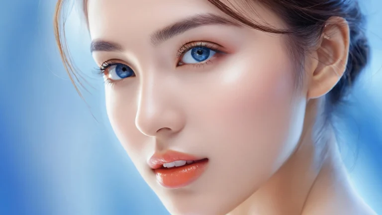 Woman's face in a vast pure void, desktop wallpaper for PC or laptop with ethereal lighting and radiant colors.