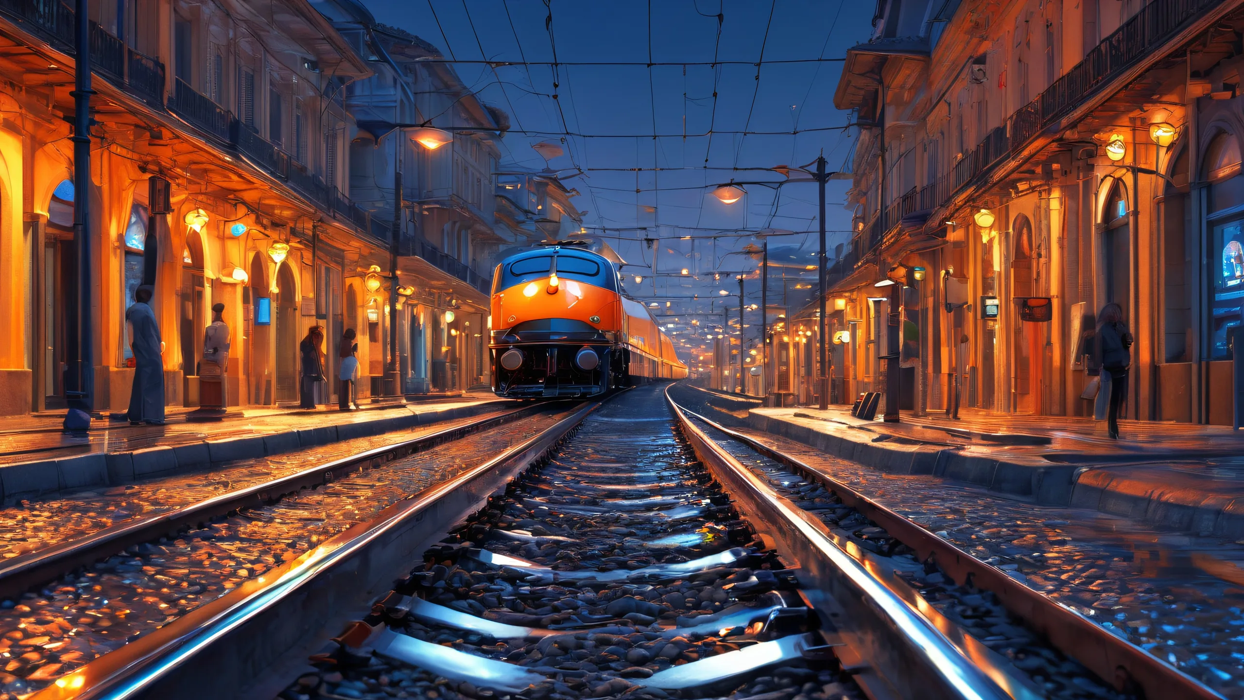 4K Ethereal Railway Odyssey Desktop Background A stunning desktop wallpaper of a railway track and street light in a vast pure void, suitable for Desktop/PC use.