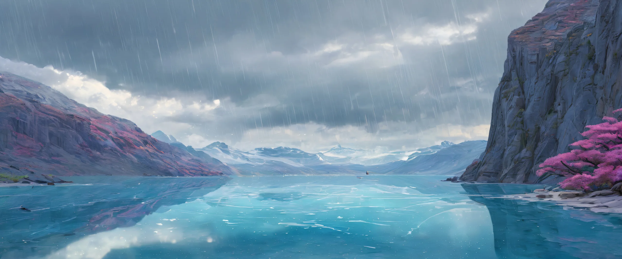 A serene rainy evening desktop scene featuring Ditto in a vast pure void with extreme depth of field, suitable for Desktop/PC use.