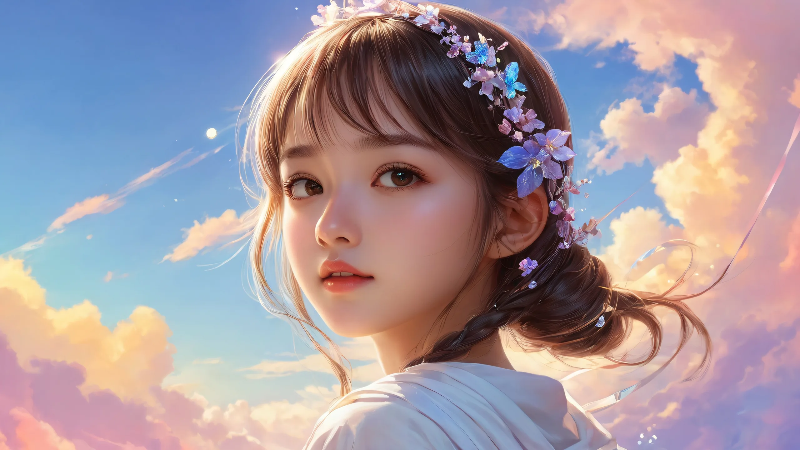 Girl against a vast pure void with extreme depth of field on Desktop/PC