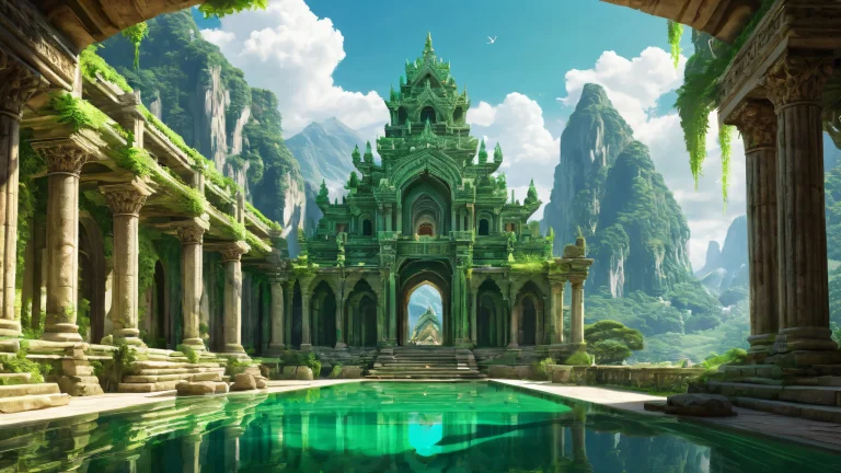 A breathtaking fantasy desktop wallpaper featuring ancient architecture on a pristine void background with radiant lighting and detailed textures, suitable for Desktop/PC.