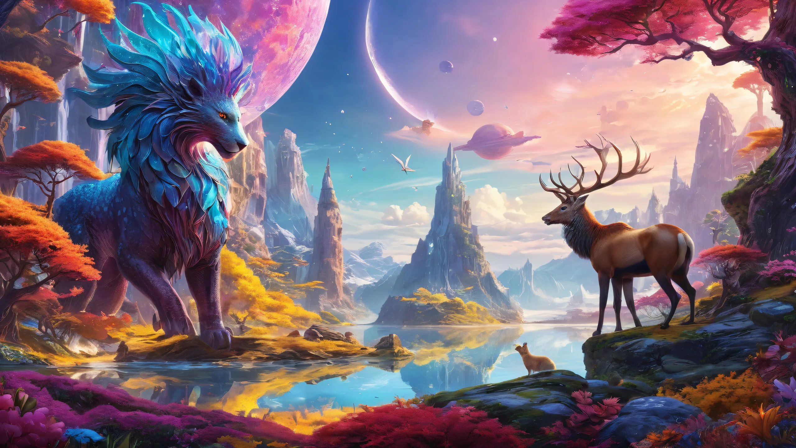 Centered fantasy creatures against a pristine void, perfect for desktop/pc.