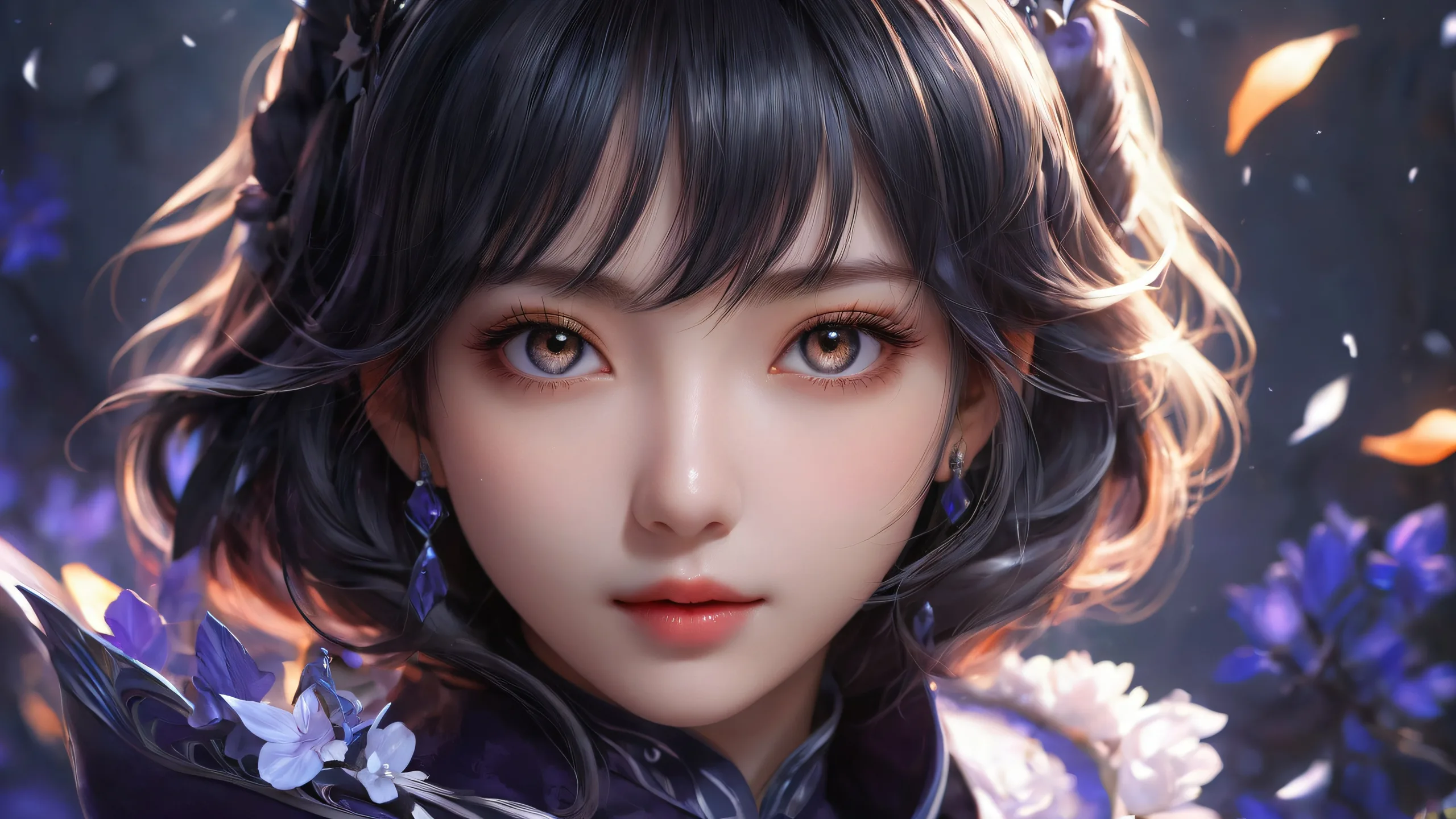 Girl standing in a vast pure void with dark and mystical atmosphere on desktop/pc