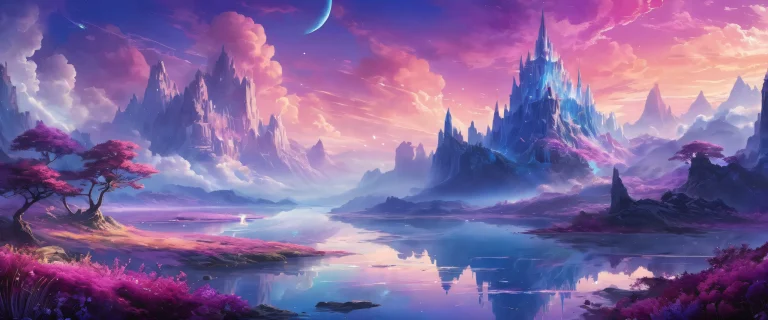 Desktop/PC background featuring a fantastical scene with mystical fog and vibrant colors.