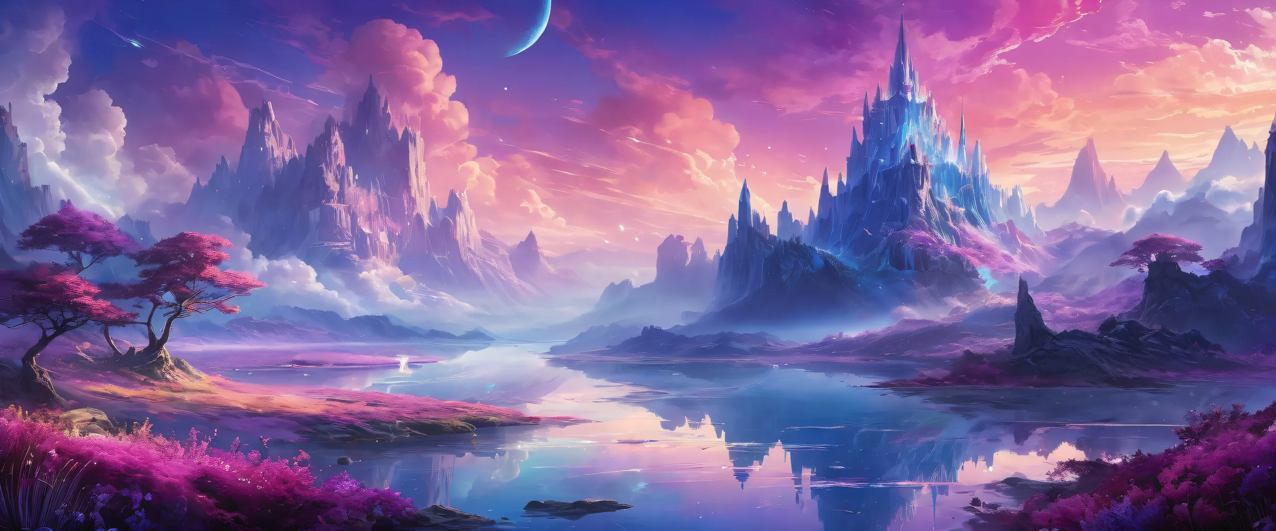 Desktop/PC background featuring a fantastical scene with mystical fog and vibrant colors.
