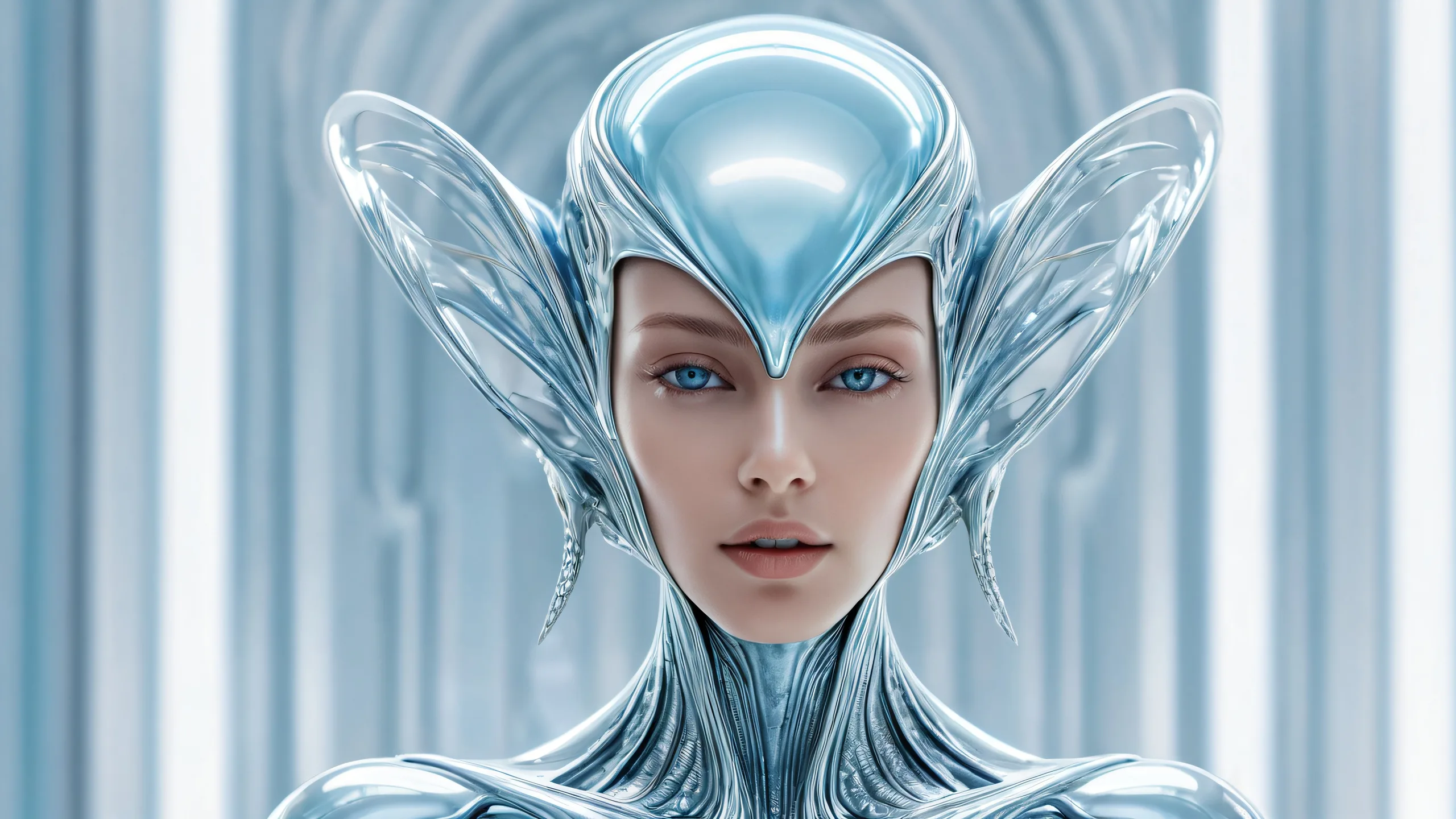 Alien woman amidst a vast pure void on a desktop/PC background with ethereal lighting and pristine clarity.