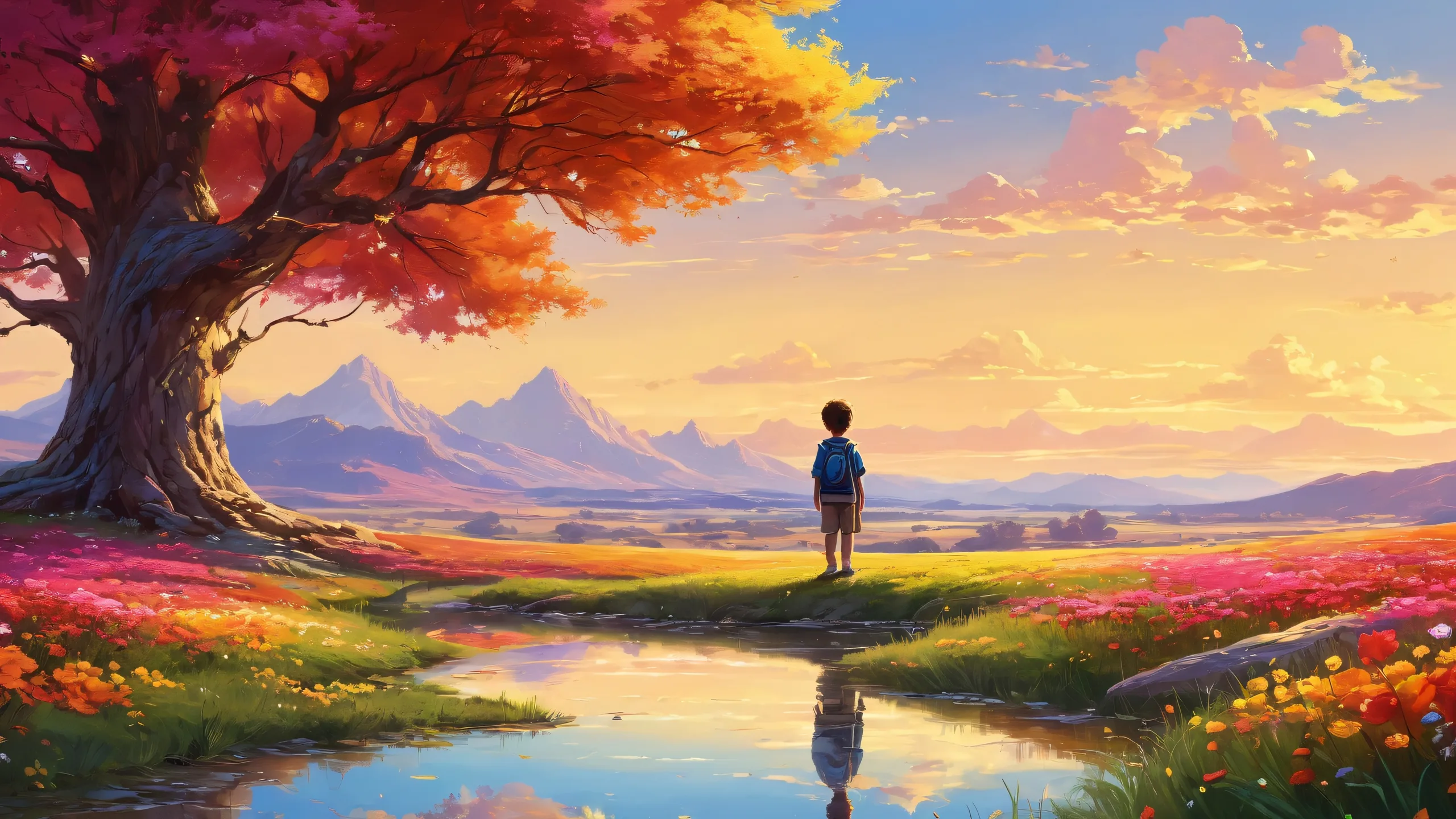 A peaceful, award-winning digital art of a lone child standing in an empty field against a vast, pure void with radiant lighting and brilliant colors on a desktop or PC.