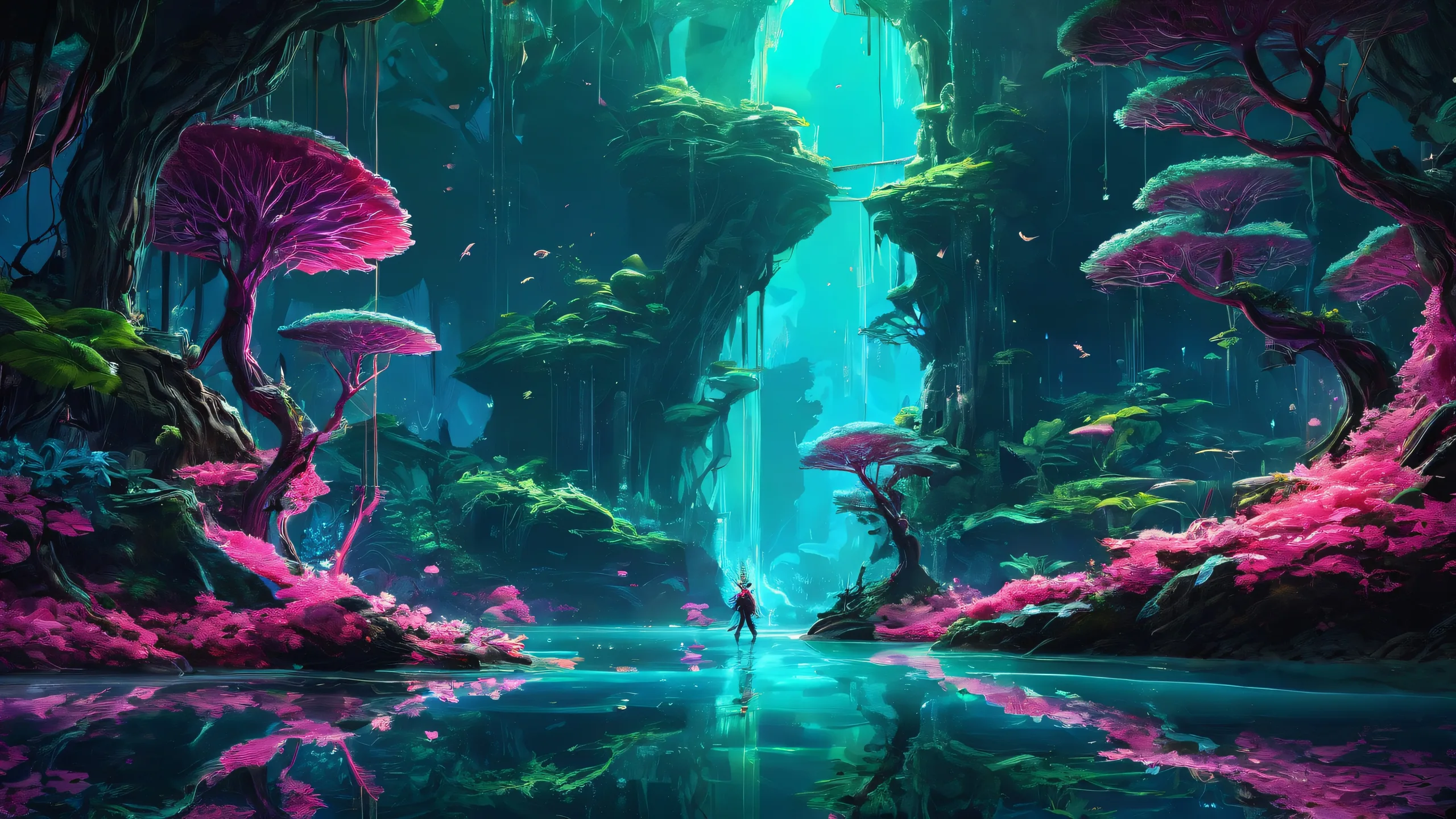 A stunning desktop wallpaper featuring video game creatures set against a deep blue void, perfect for your Desktop/PC.