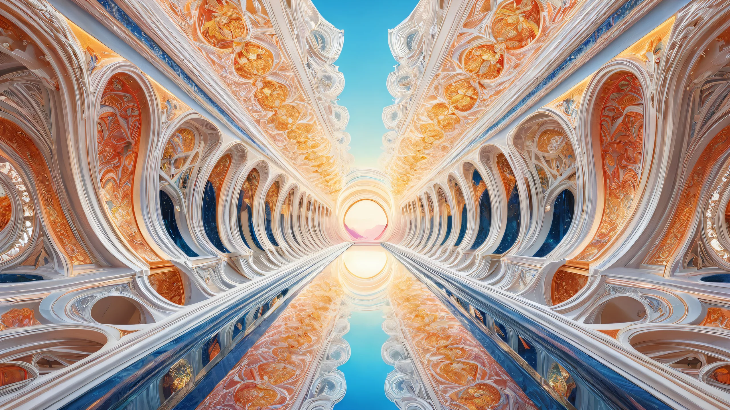 Breathtaking desktop wallpaper of figures in a void with ethereal lighting and intricate linework for Desktop/PC use.