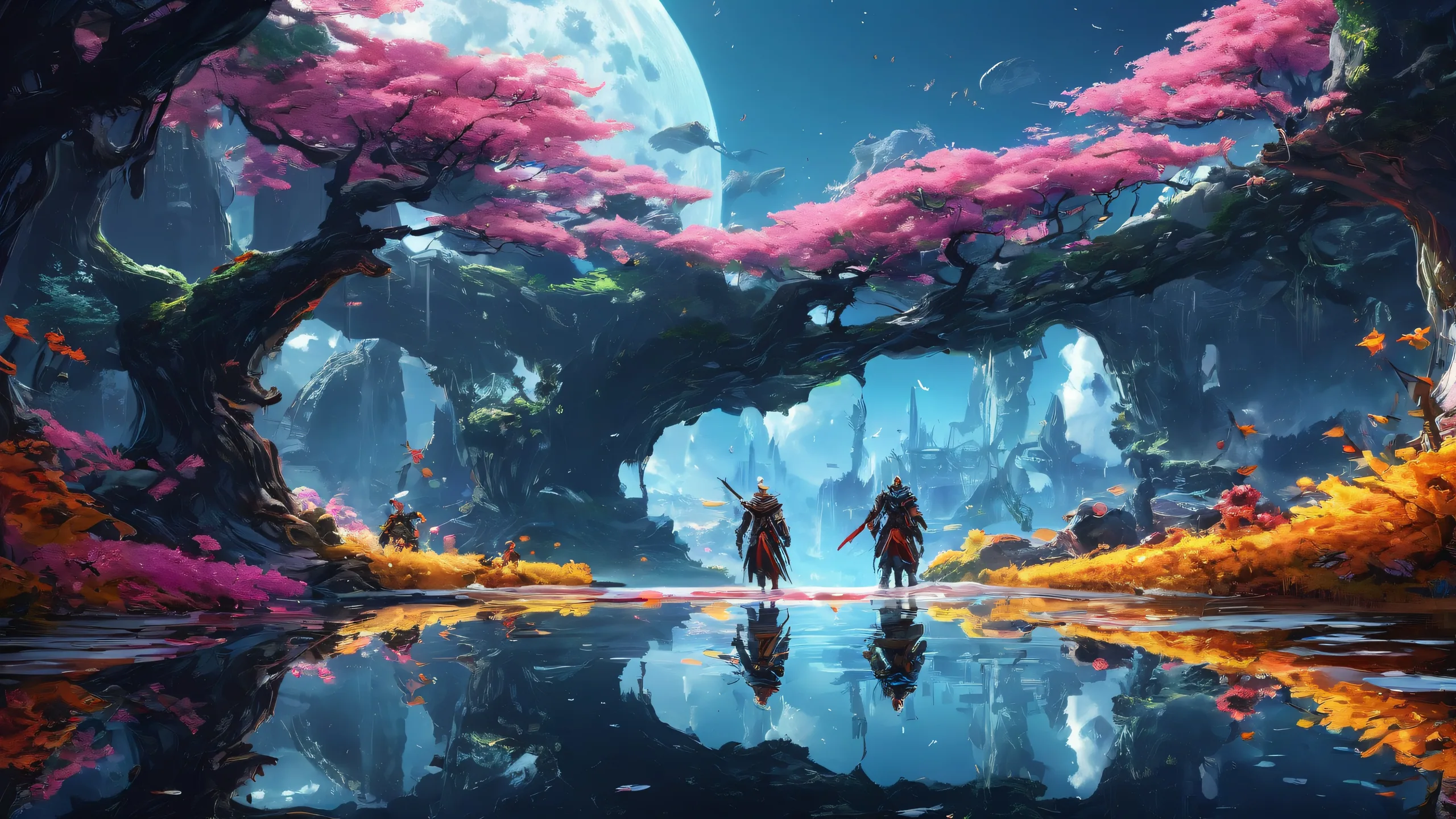 Breathtaking desktop wallpaper featuring video game characters in a vast, pure void. Perfect for your PC or Desktop.