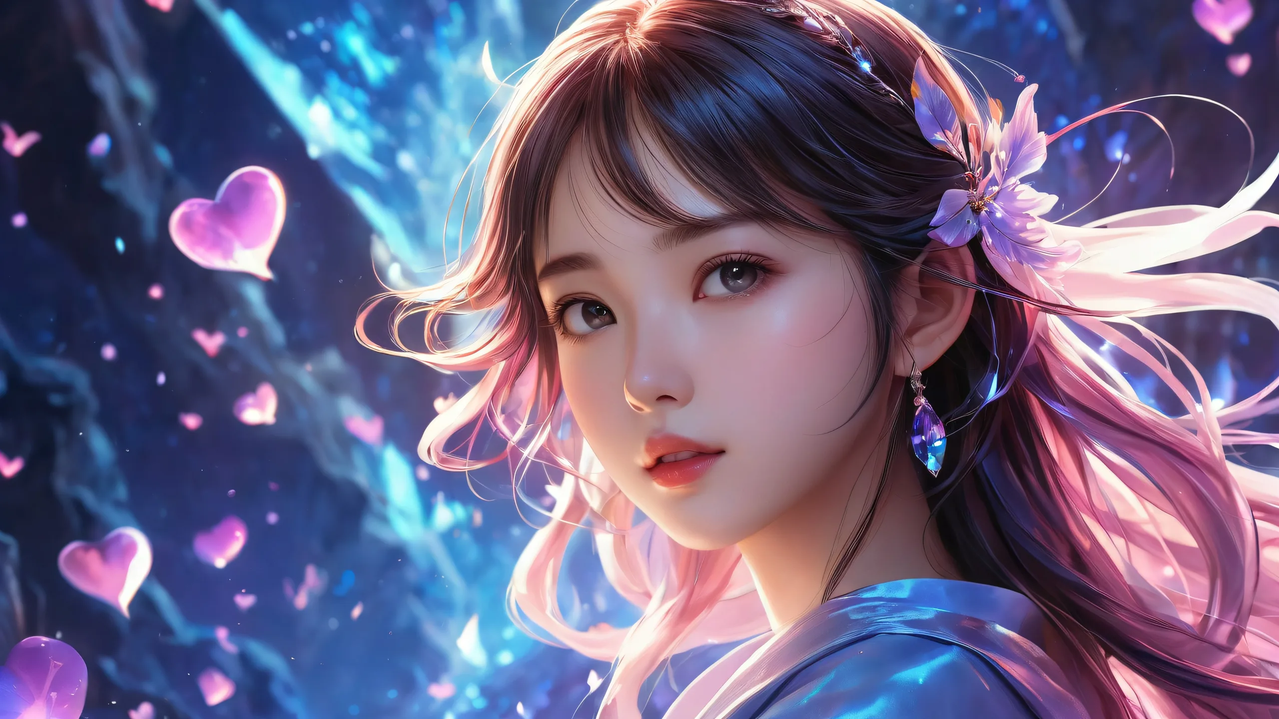 A mystical desktop scene with a girl set against a vast, dark void, perfect for your PC or Desktop.